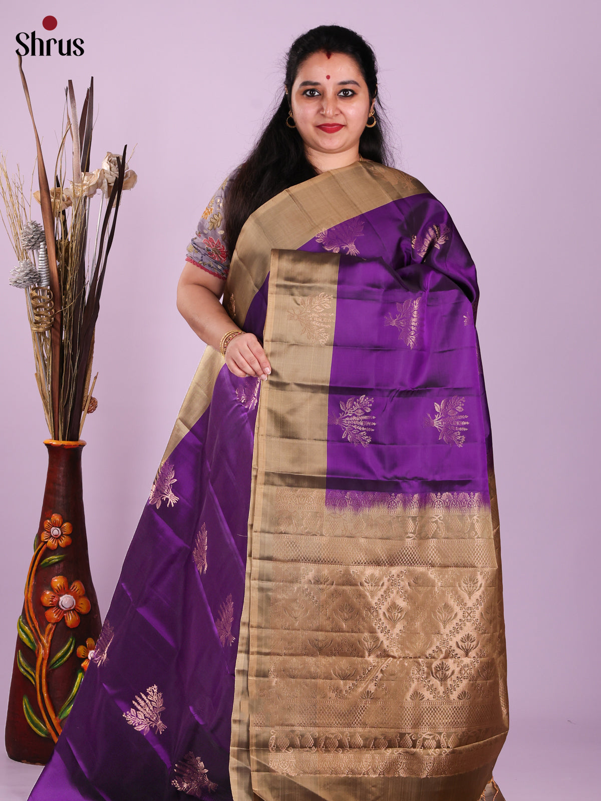 Violet & Brown - Softsilk-halfpure Saree
