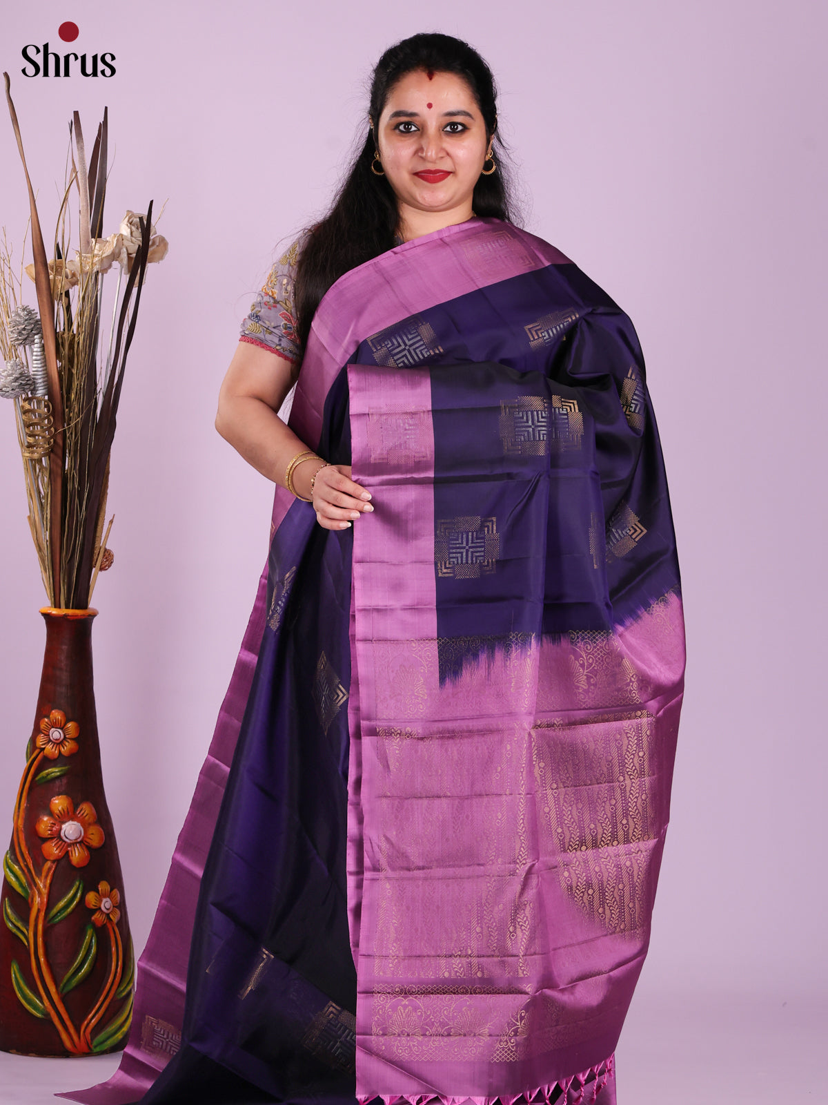 Blue & Lavender - Softsilk-halfpure Saree