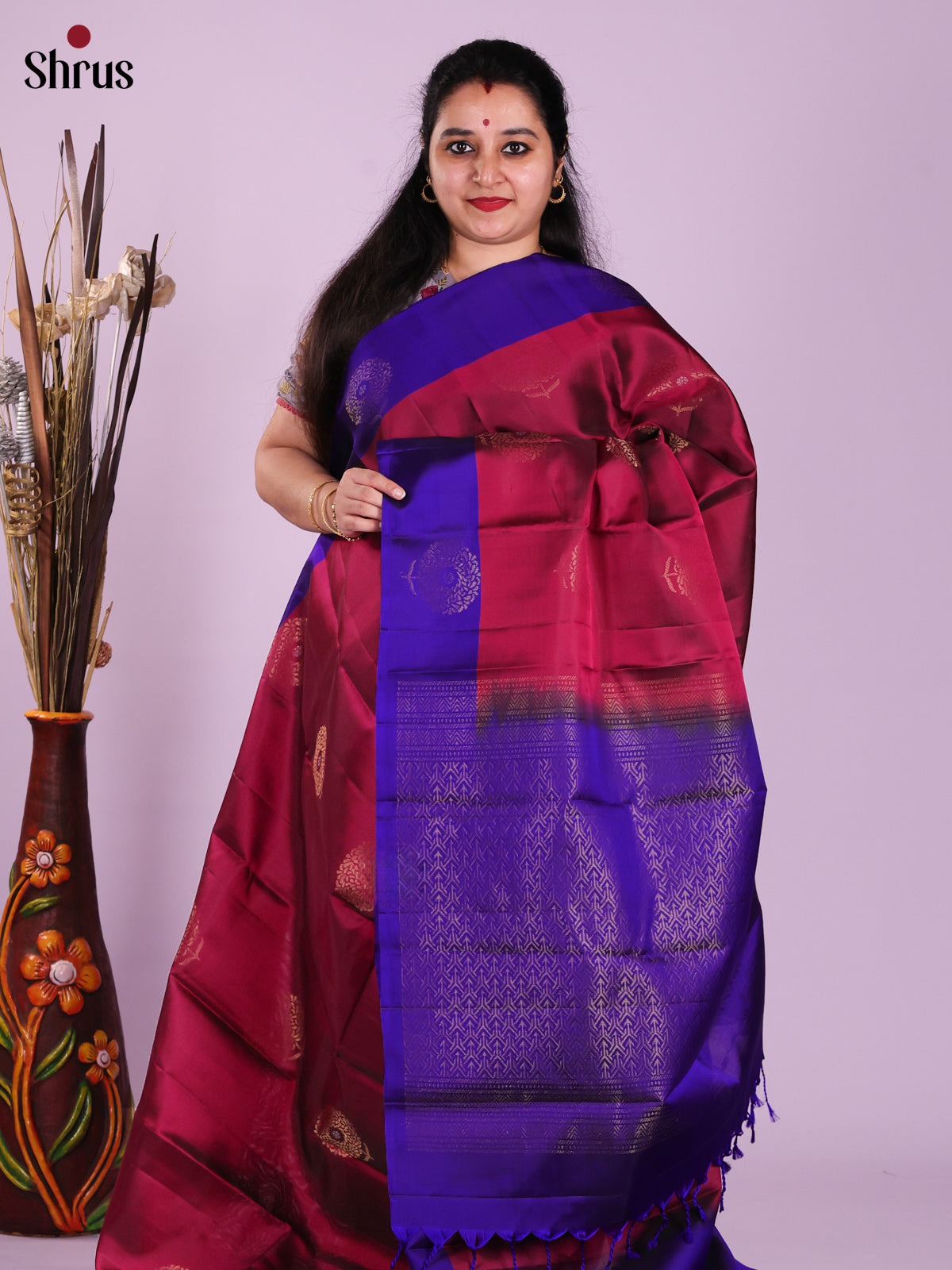Maroon & Blue - Softsilk-halfpure Saree