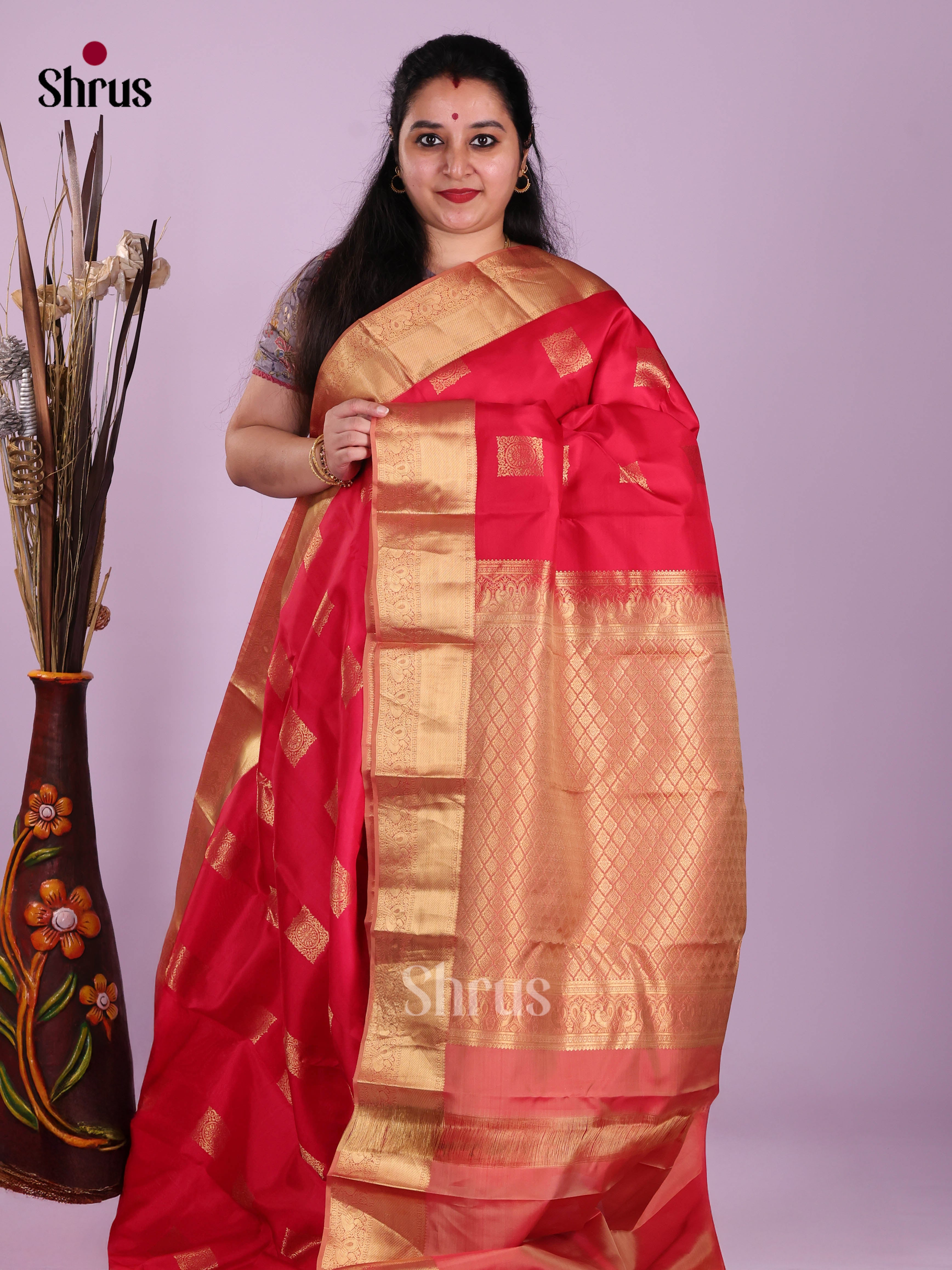 Red & Brick- Kanchipuram-halfpure Saree