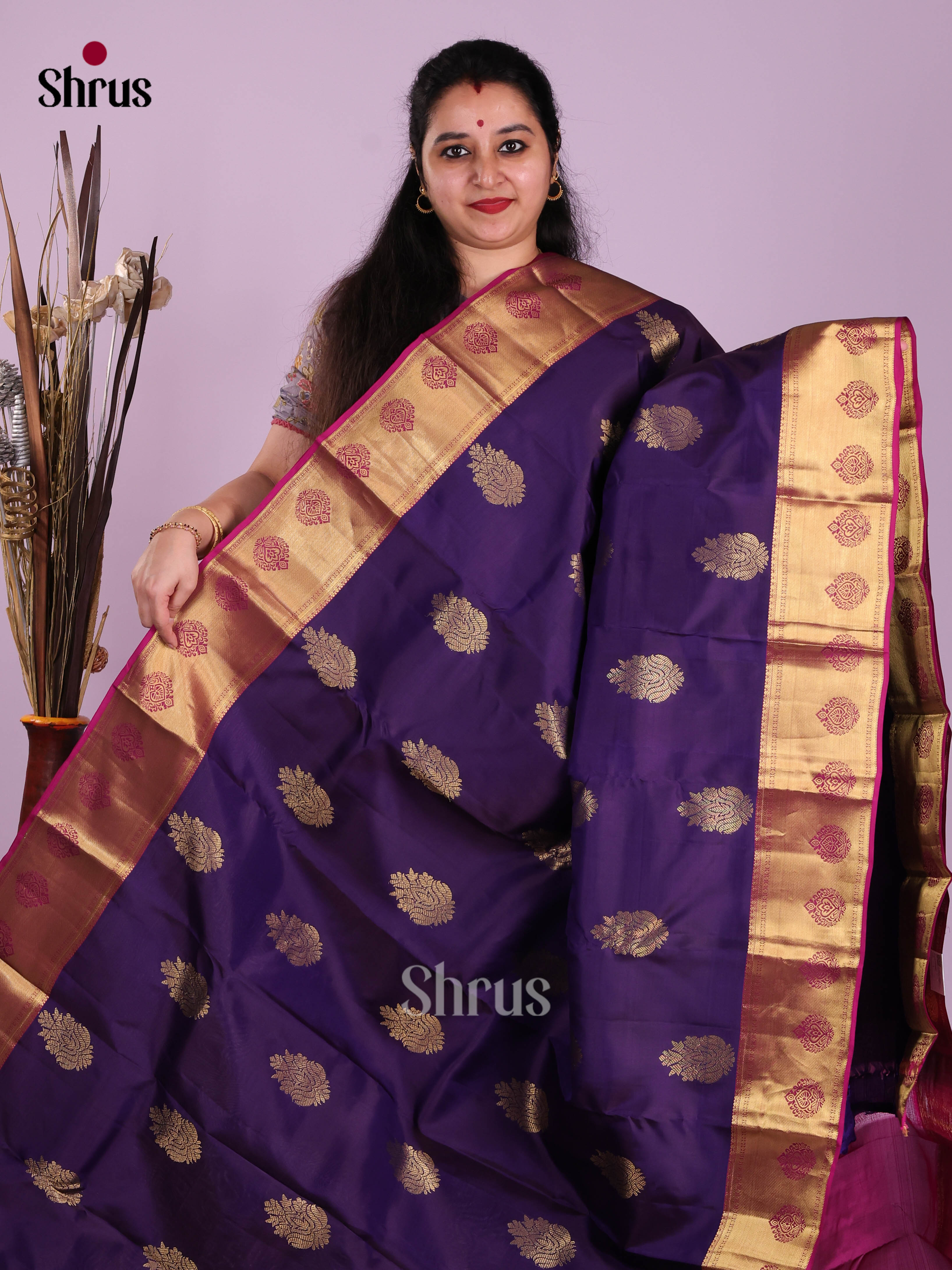 Violet & Purple- Kanchipuram-halfpure Saree