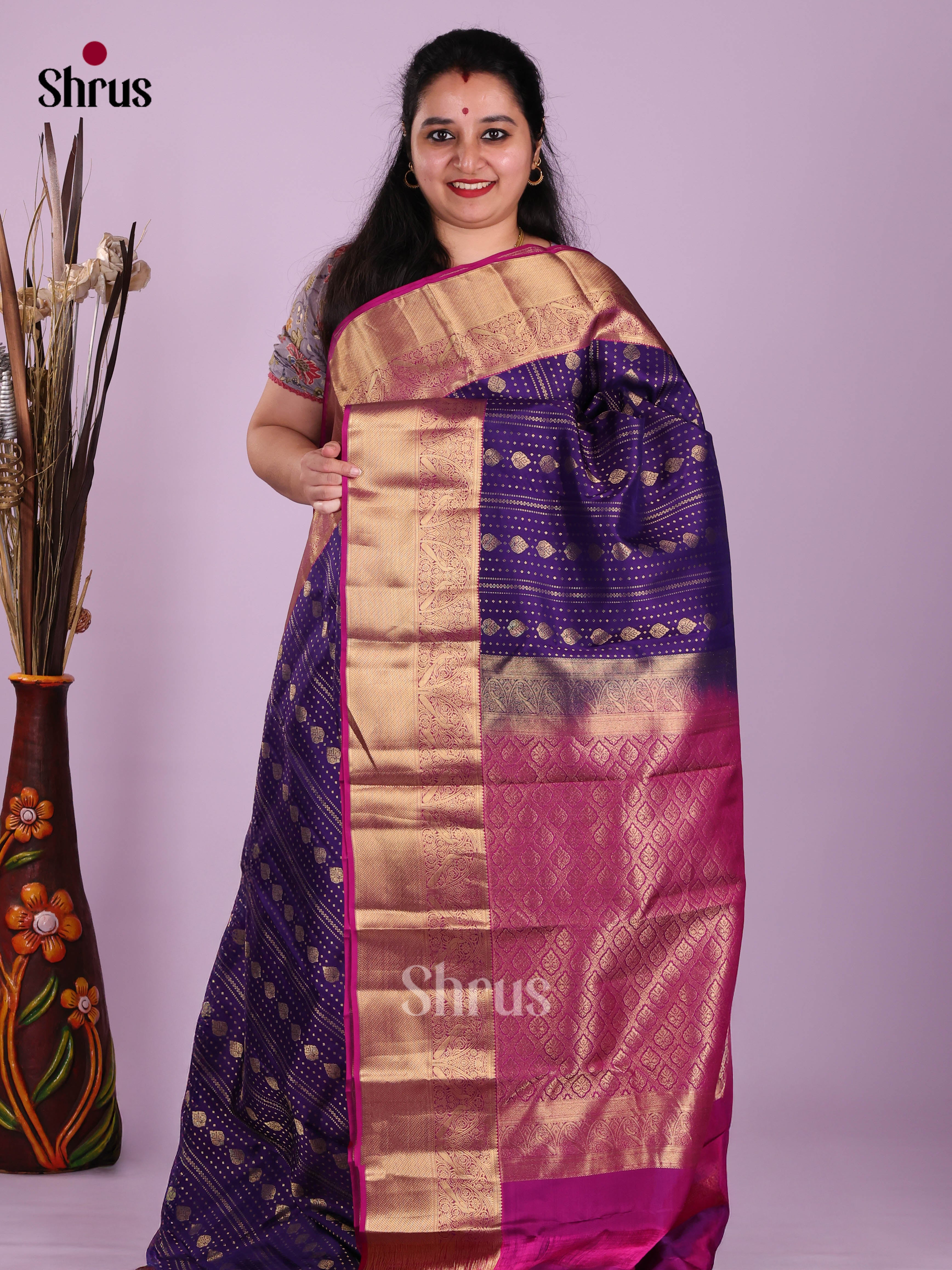 Blue & Purple - Kanchipuram-halfpure Saree