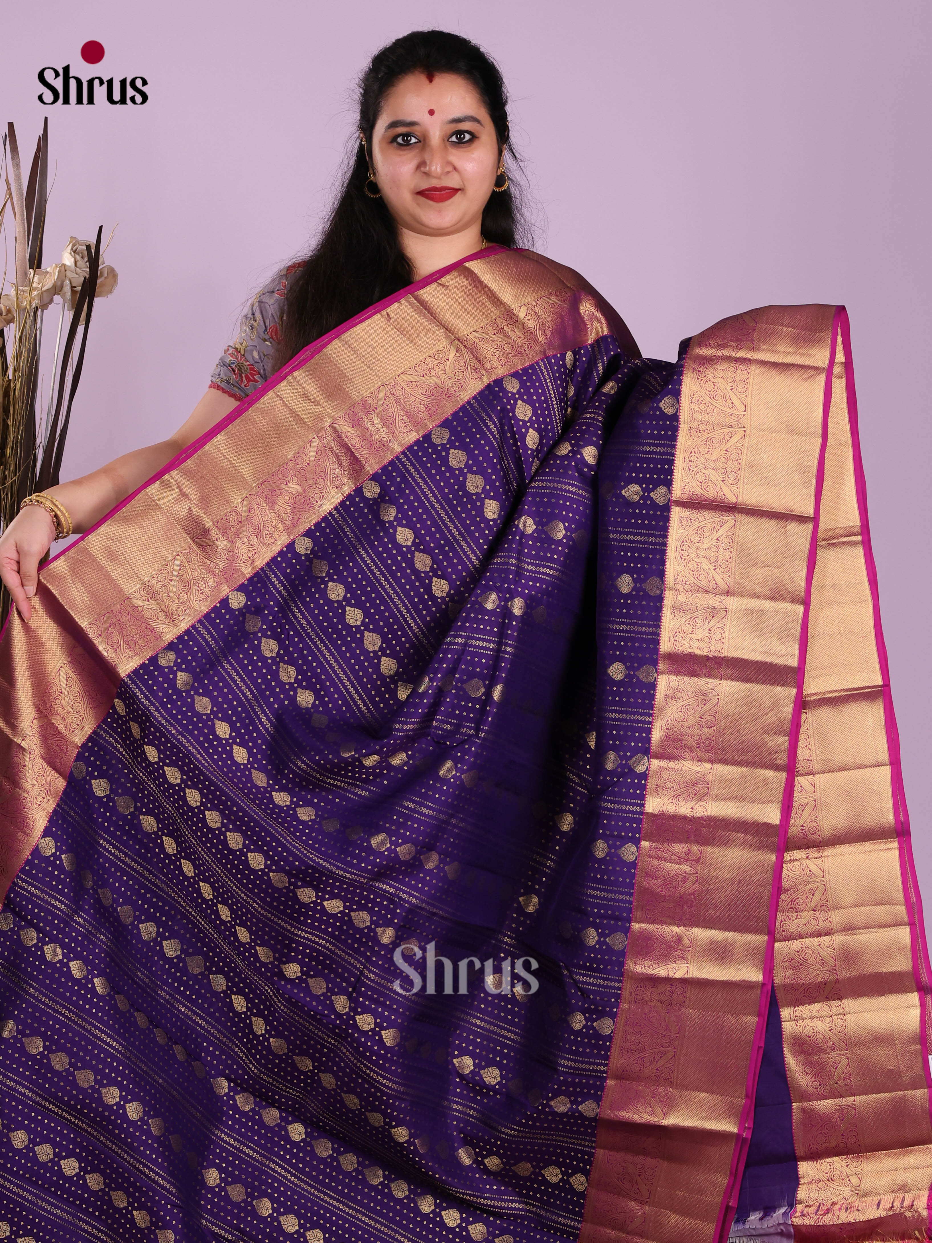 Blue & Purple - Kanchipuram-halfpure Saree
