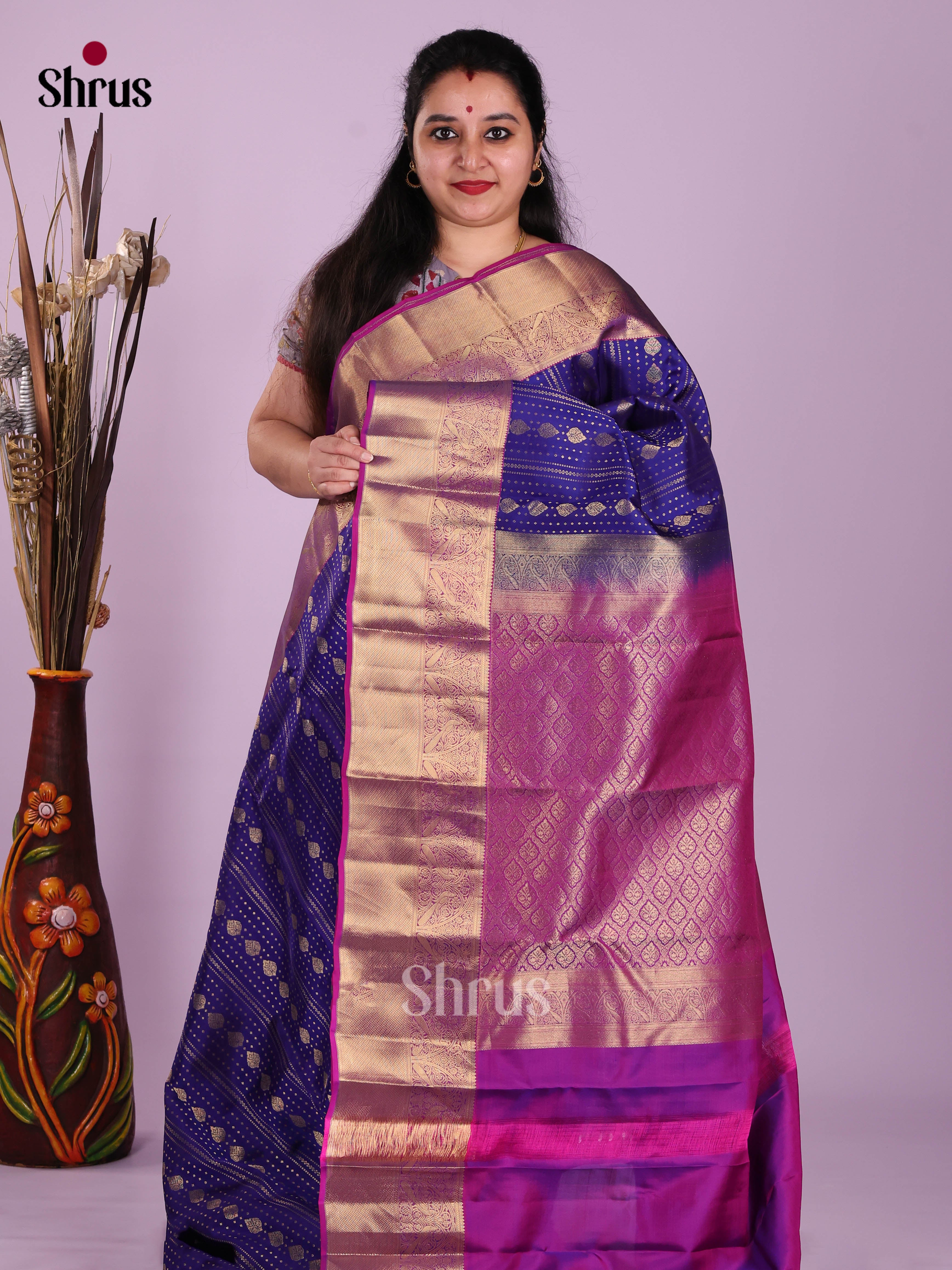 Blue & Purple - Kanchipuram-halfpure Saree