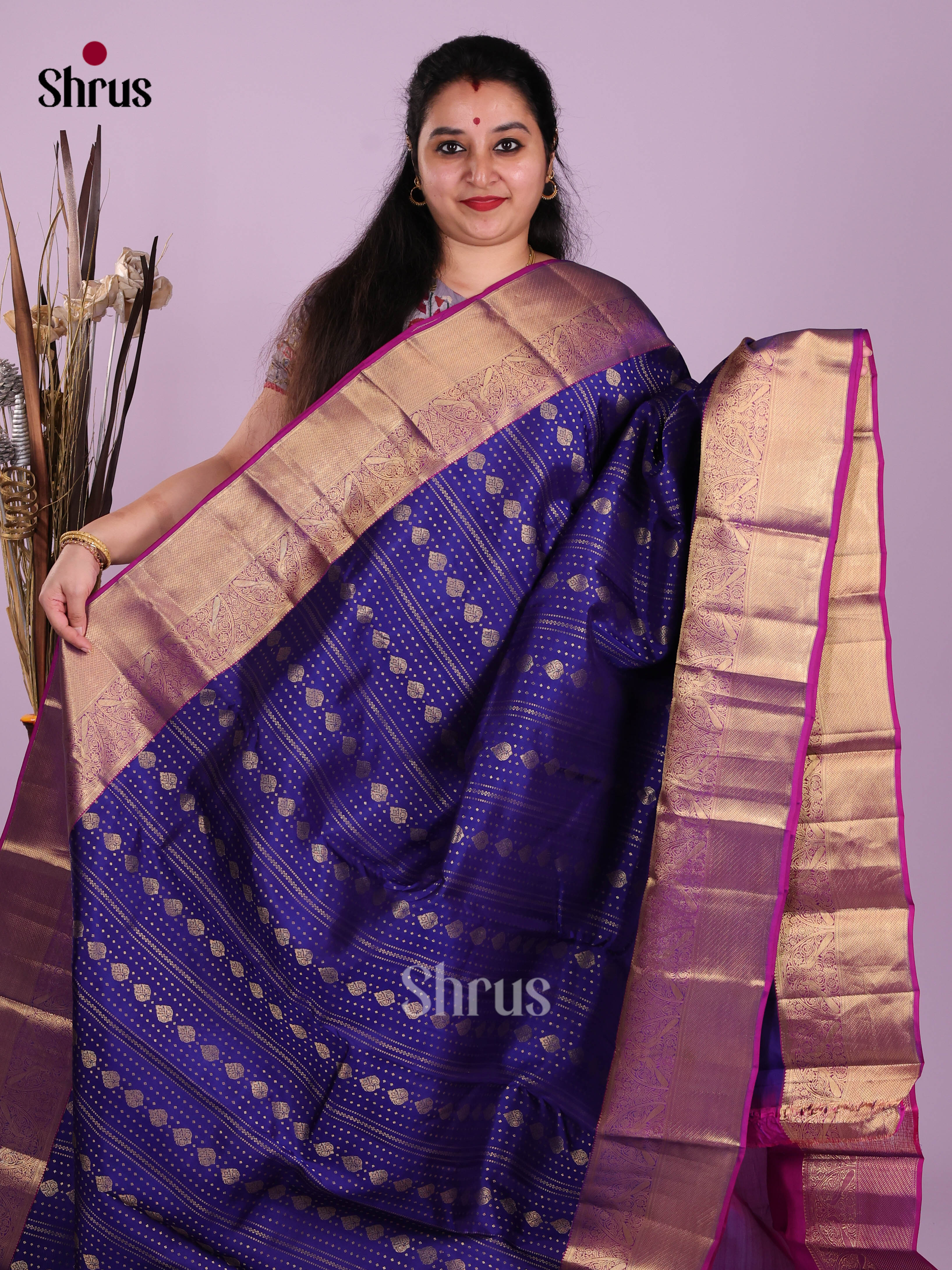 Blue & Purple - Kanchipuram-halfpure Saree