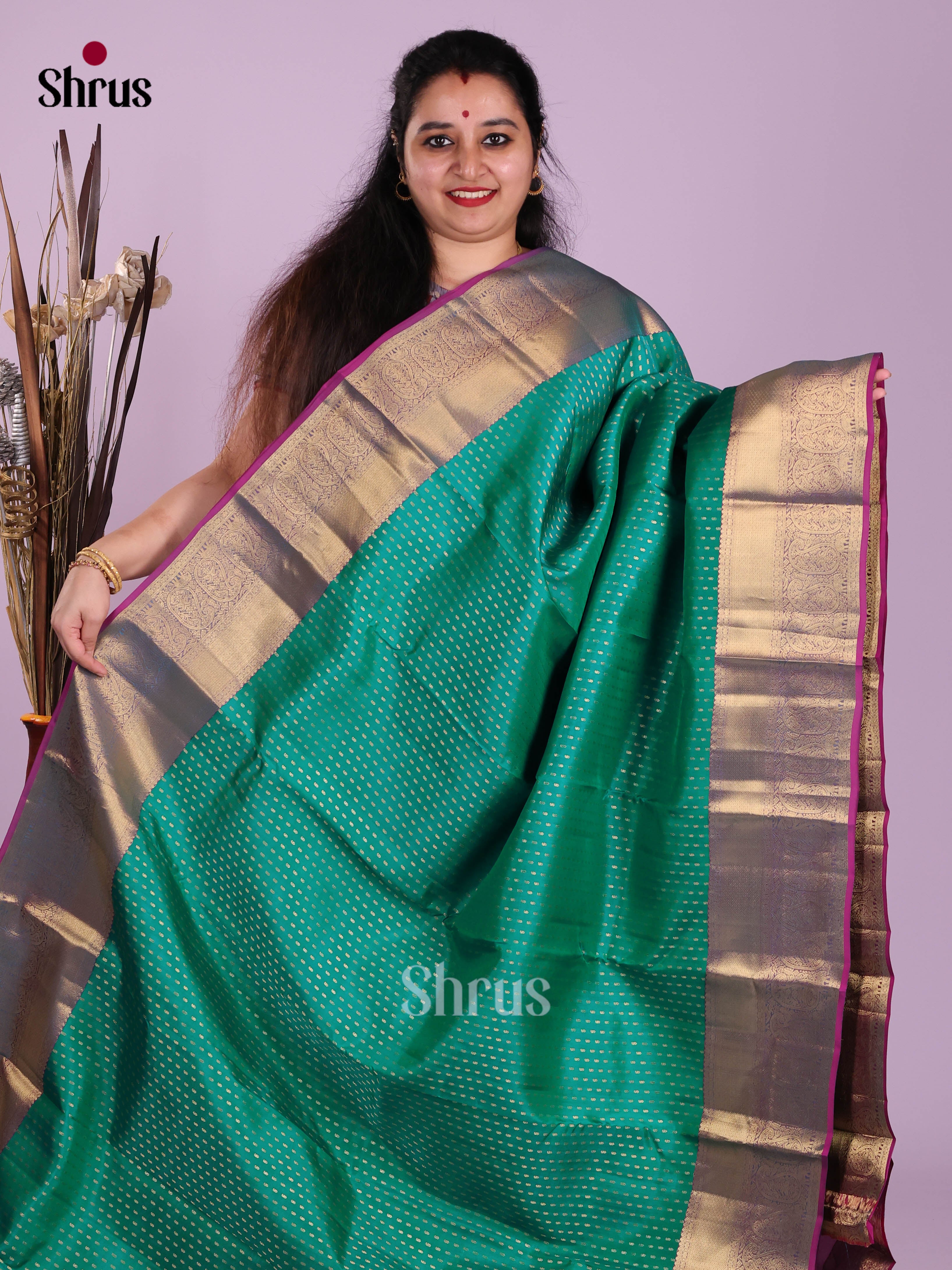 Green & Purple - Kanchipuram-halfpure Saree