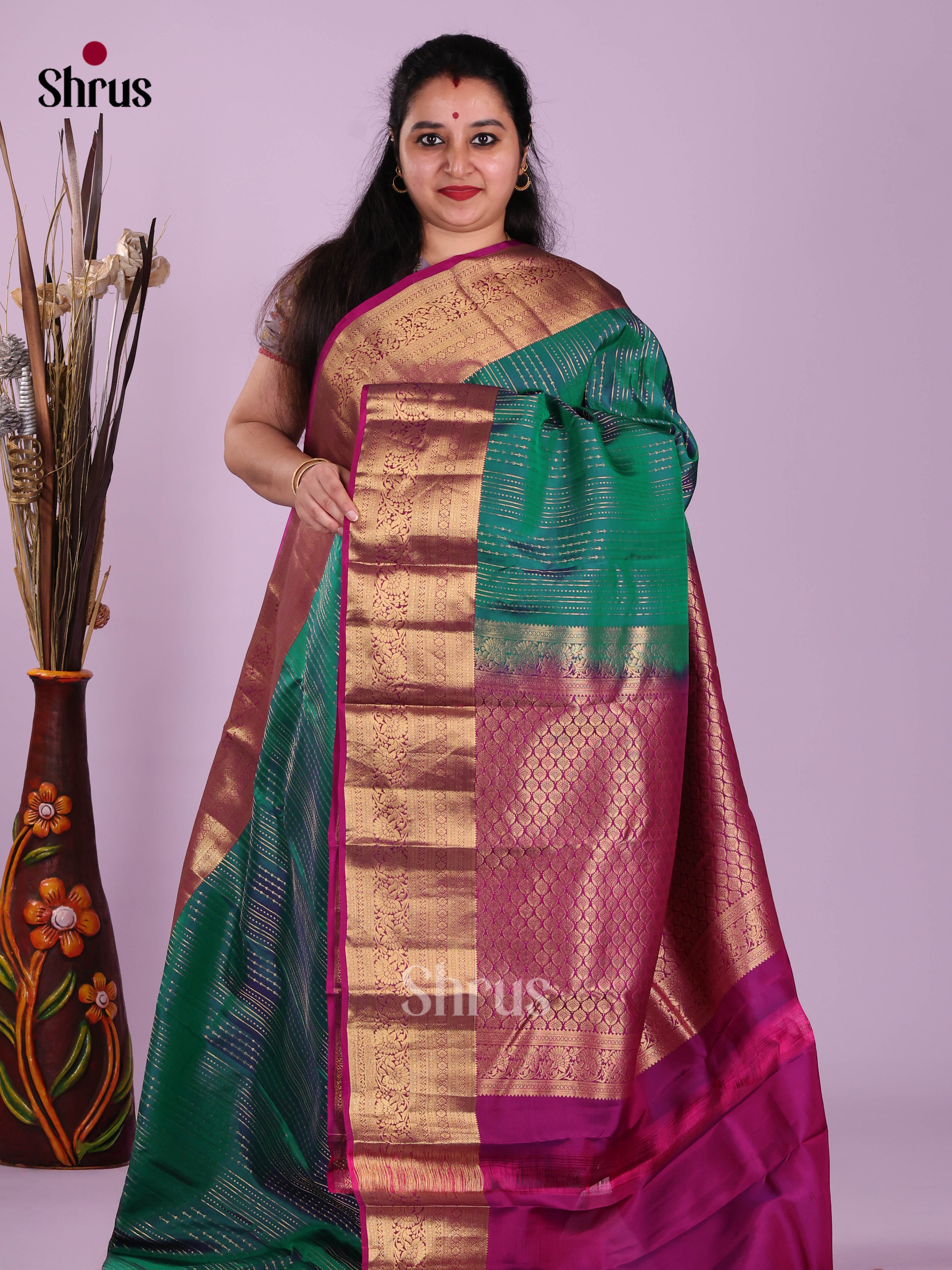 Green & Purple - Kanchipuram-halfpure Saree