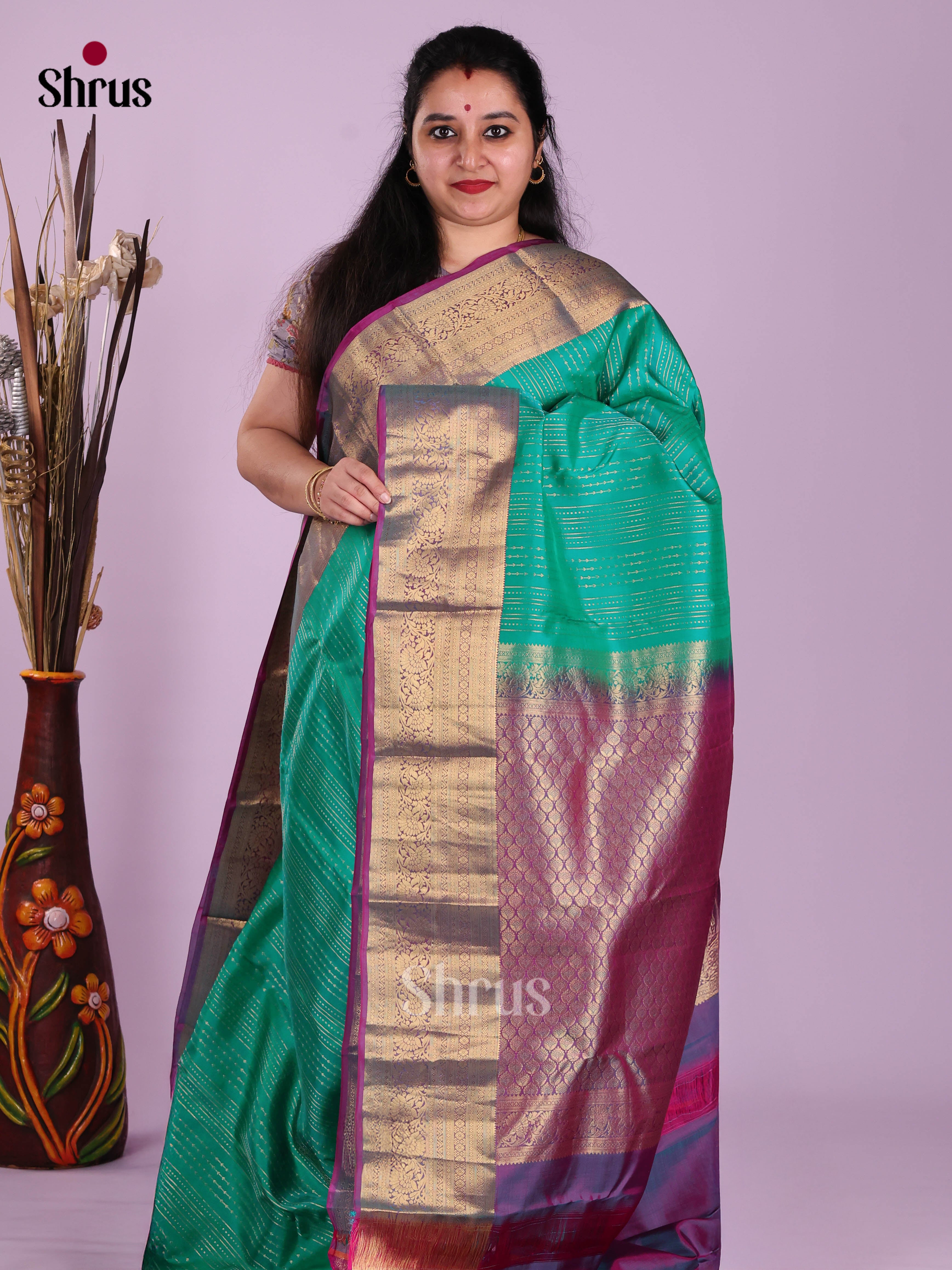 Green & Purple- Kanchipuram-halfpure Saree