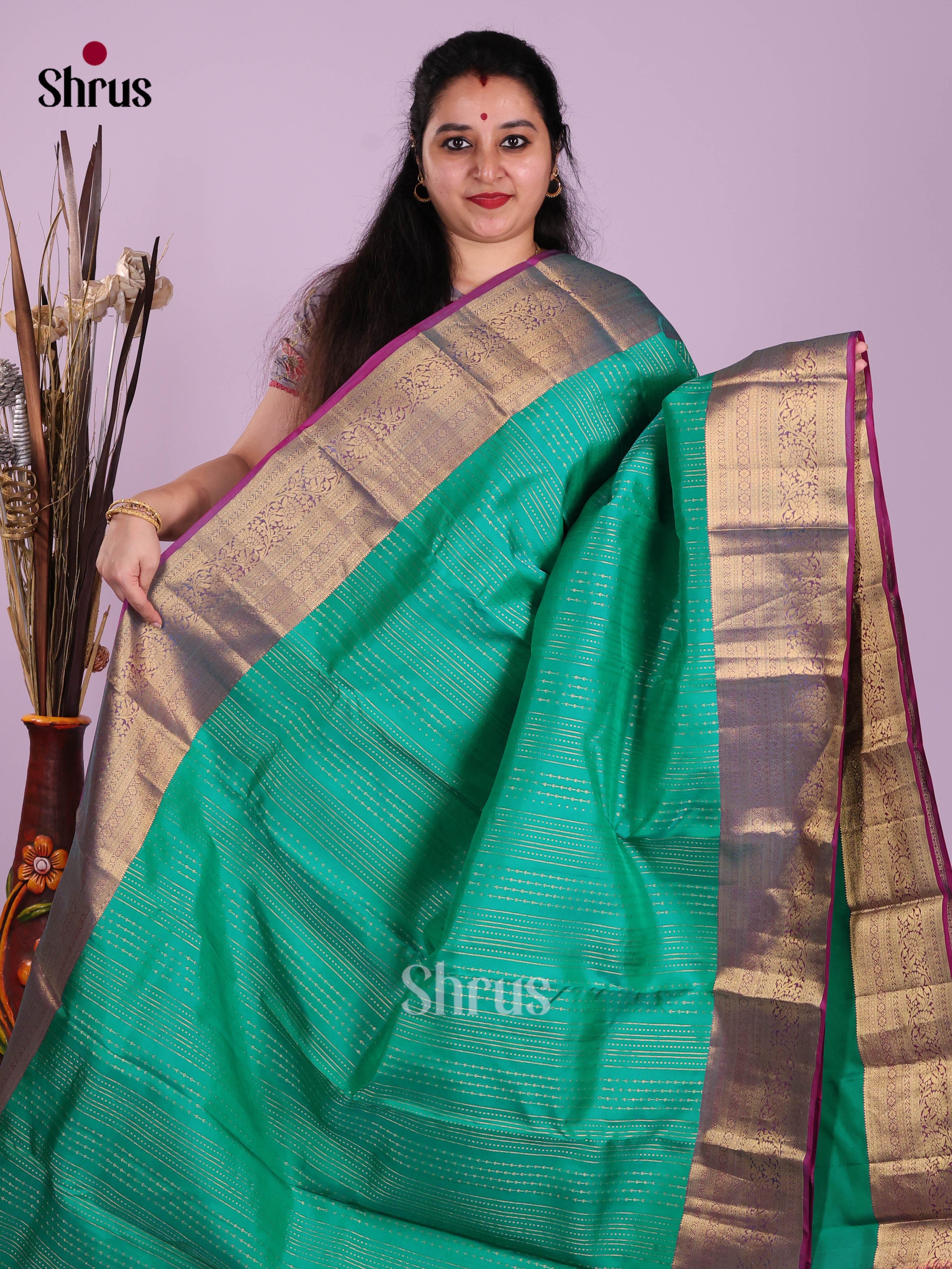 Green & Purple- Kanchipuram-halfpure Saree