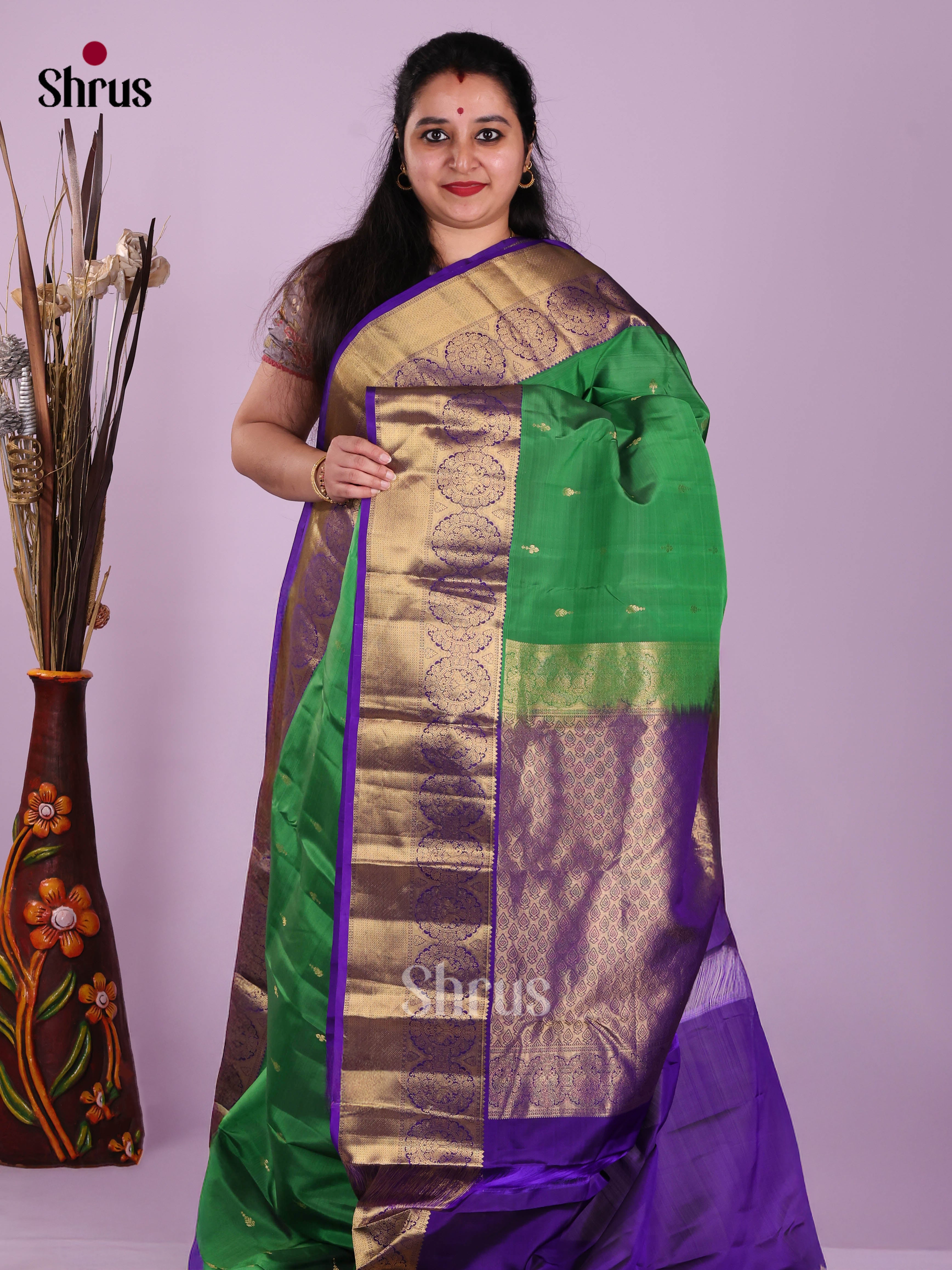 Green & Blue - Kanchipuram-halfpure Saree