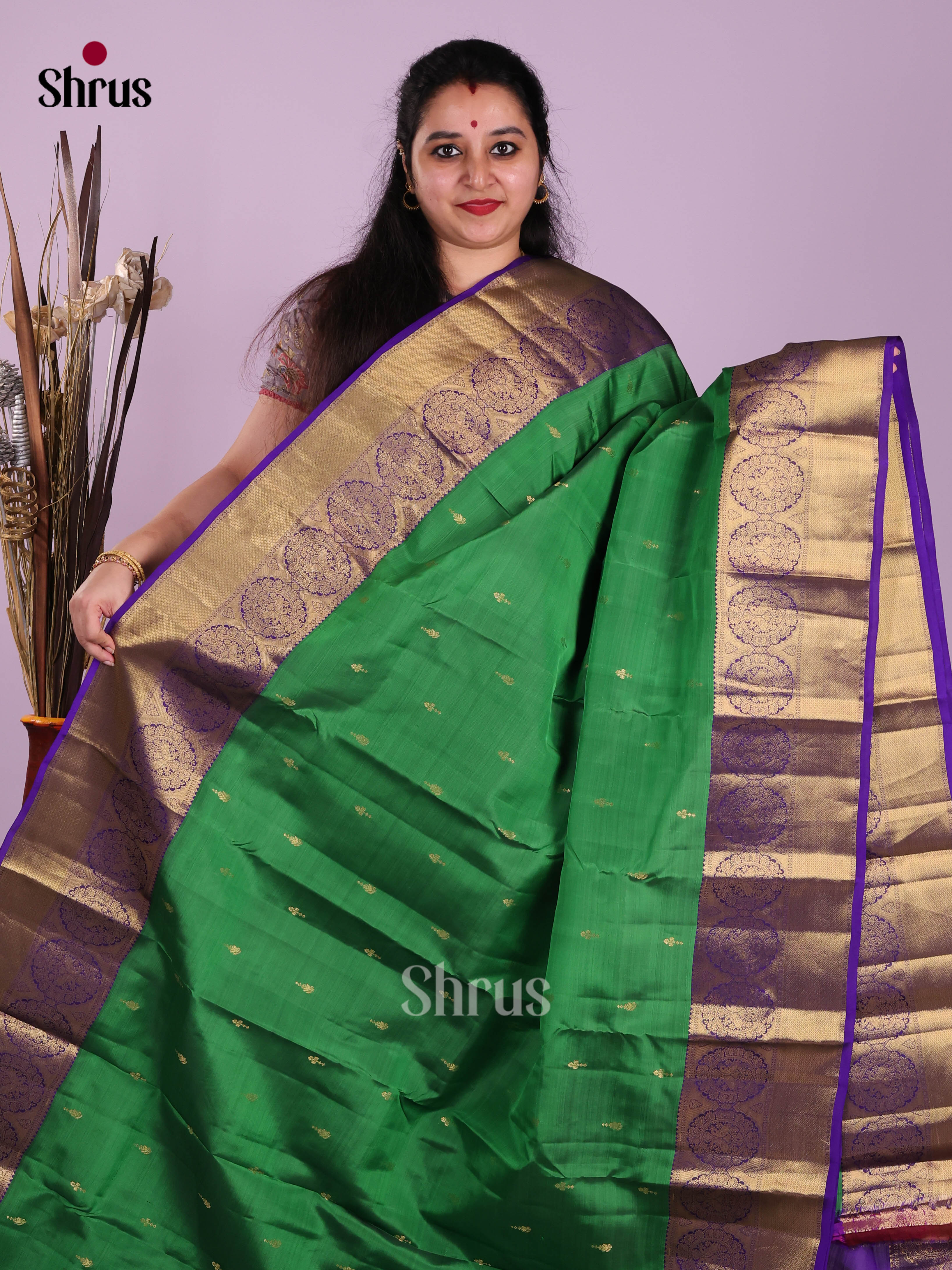 Green & Blue - Kanchipuram-halfpure Saree