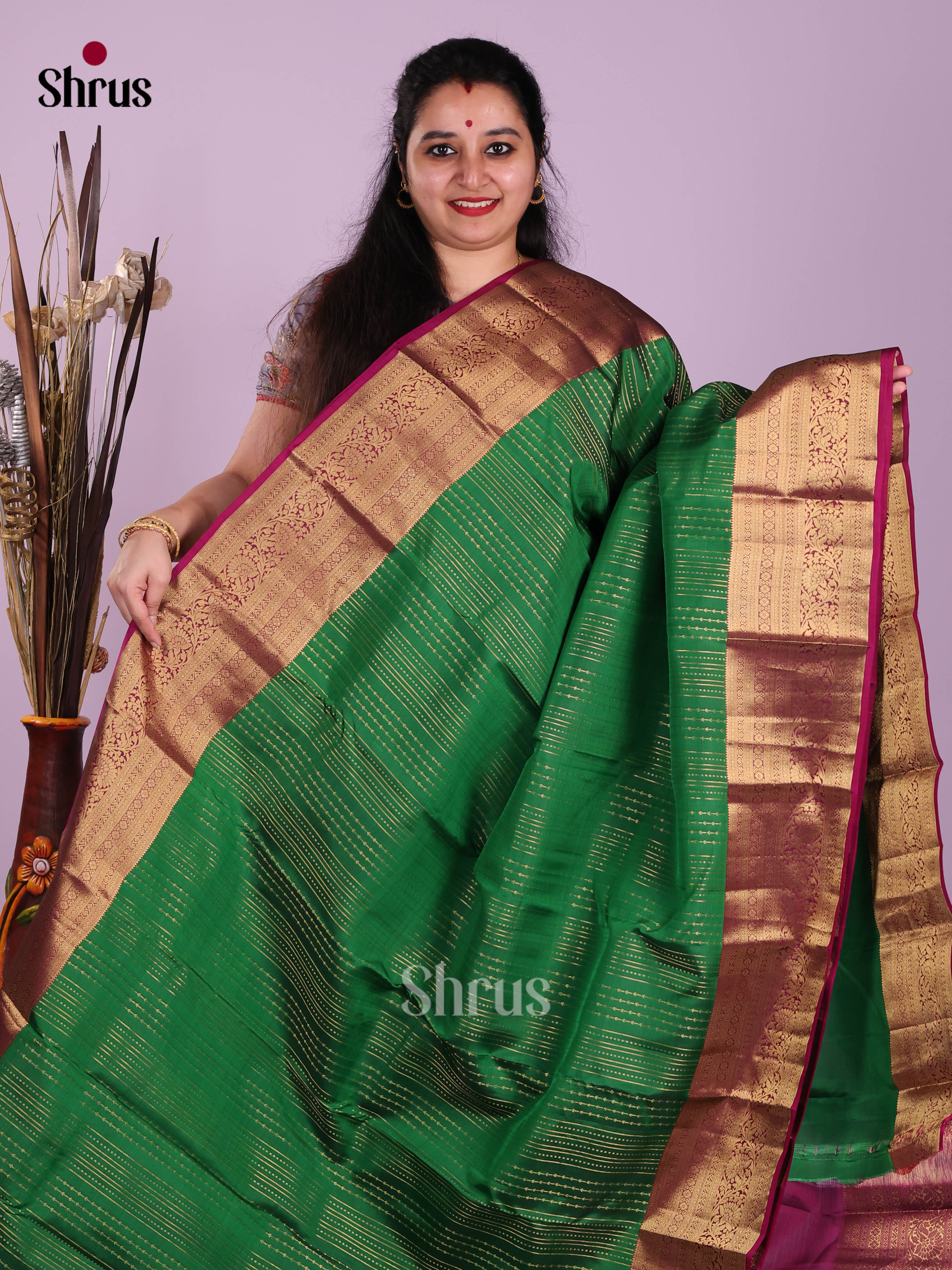 Green & Purple - Kanchipuram-halfpure Saree
