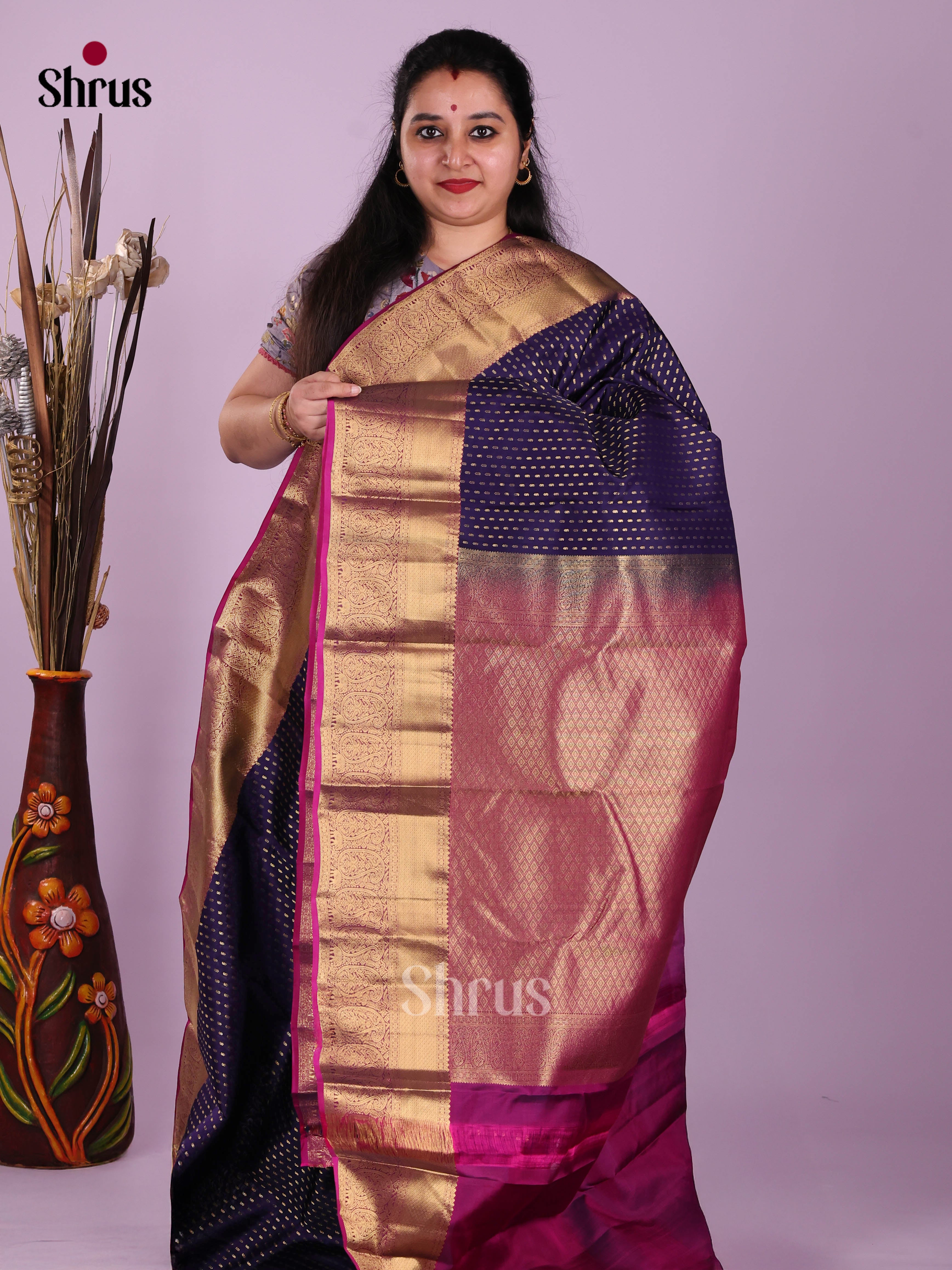 Blue & Purple - Kanchipuram-halfpure Saree