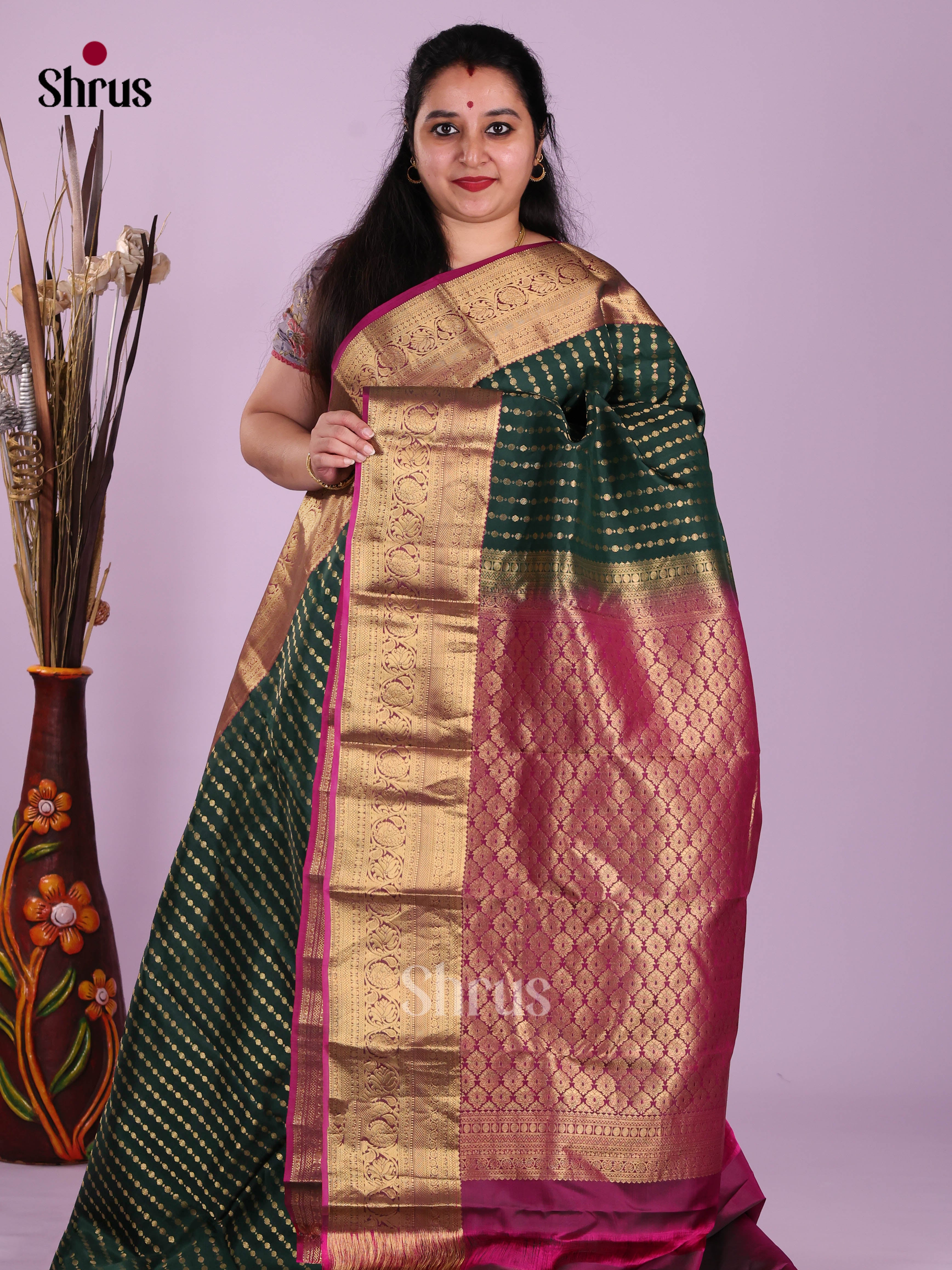 Green & Purple- Kanchipuram-halfpure Saree