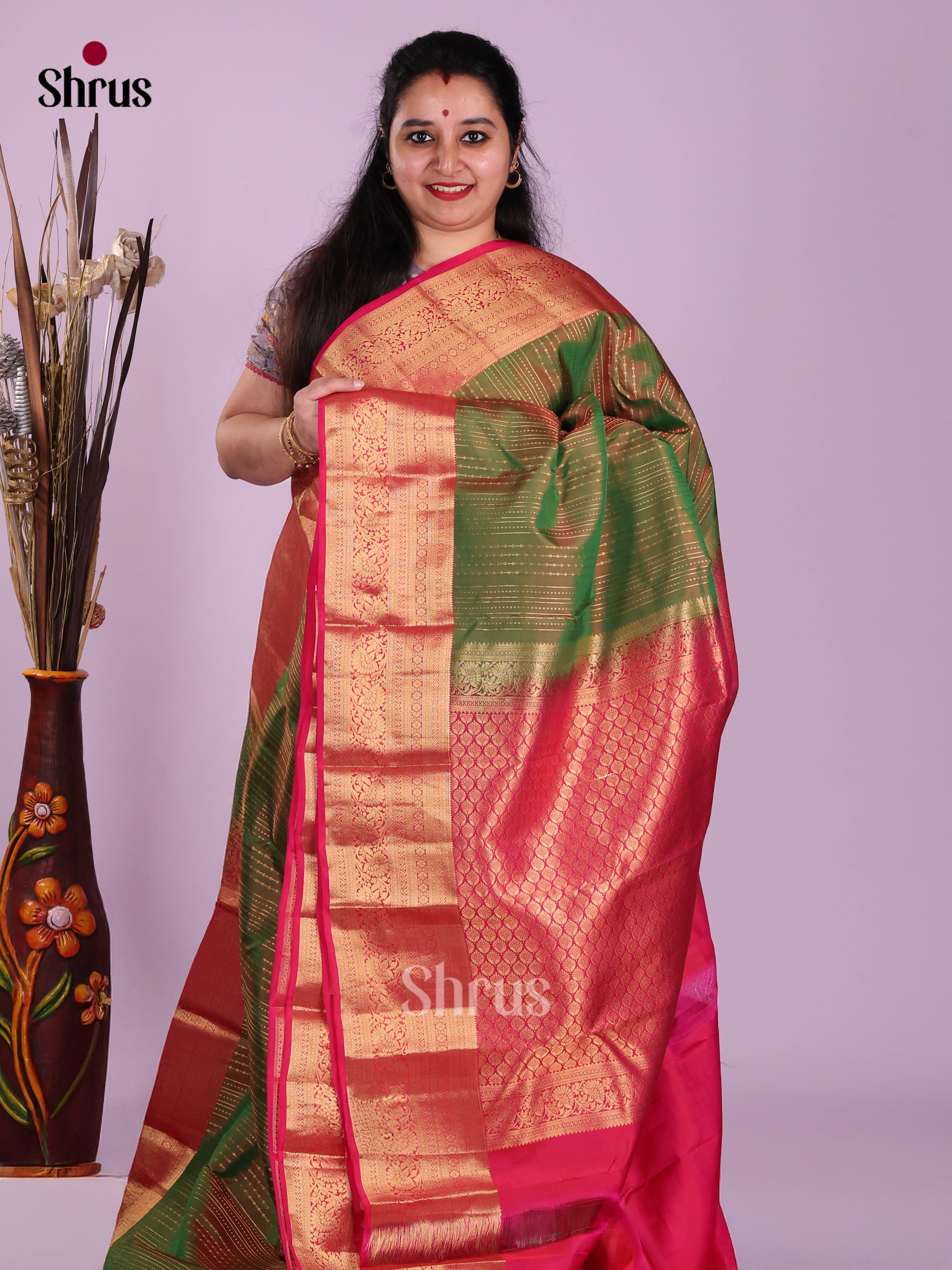 Double Shaded Green & Pink - Kanchipuram-halfpure Saree