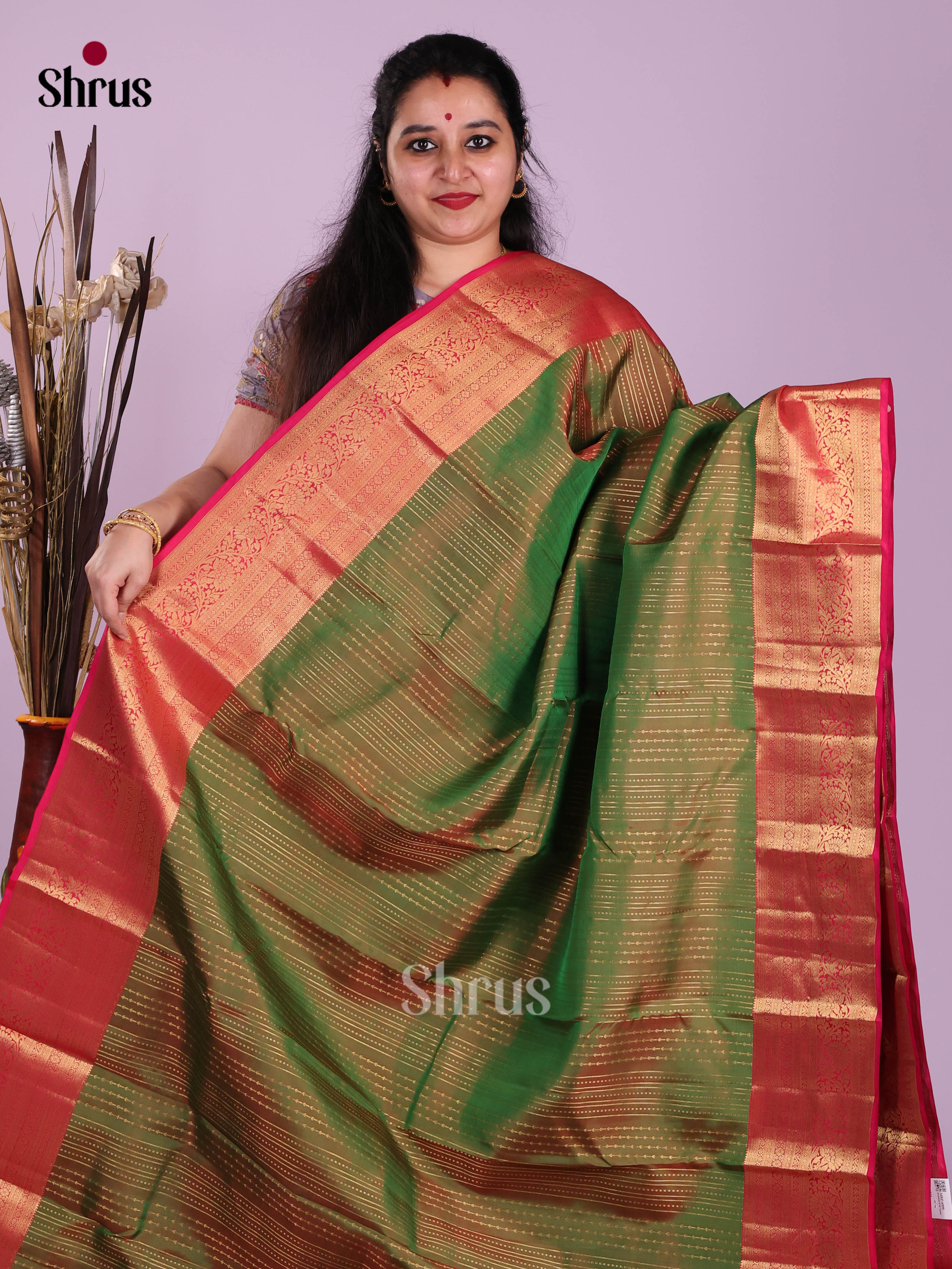 Double Shaded Green & Pink - Kanchipuram-halfpure Saree