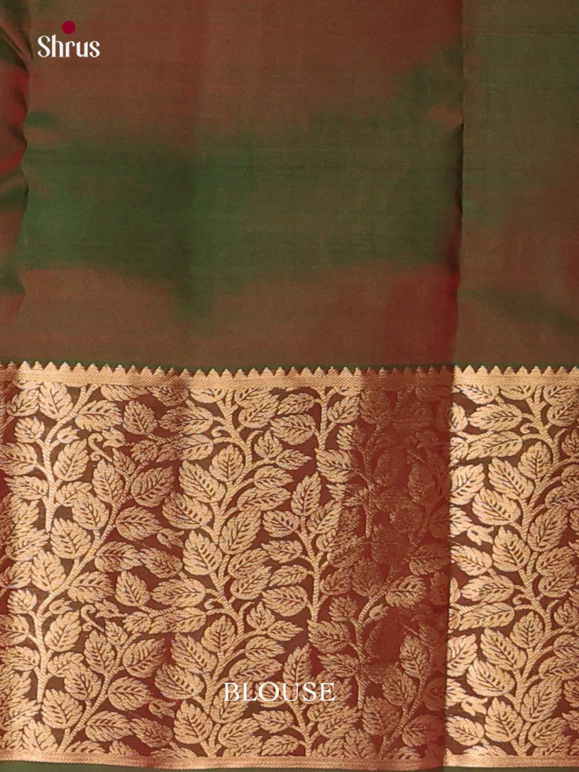 Orange & Green - Kanchipuram-halfpure Saree