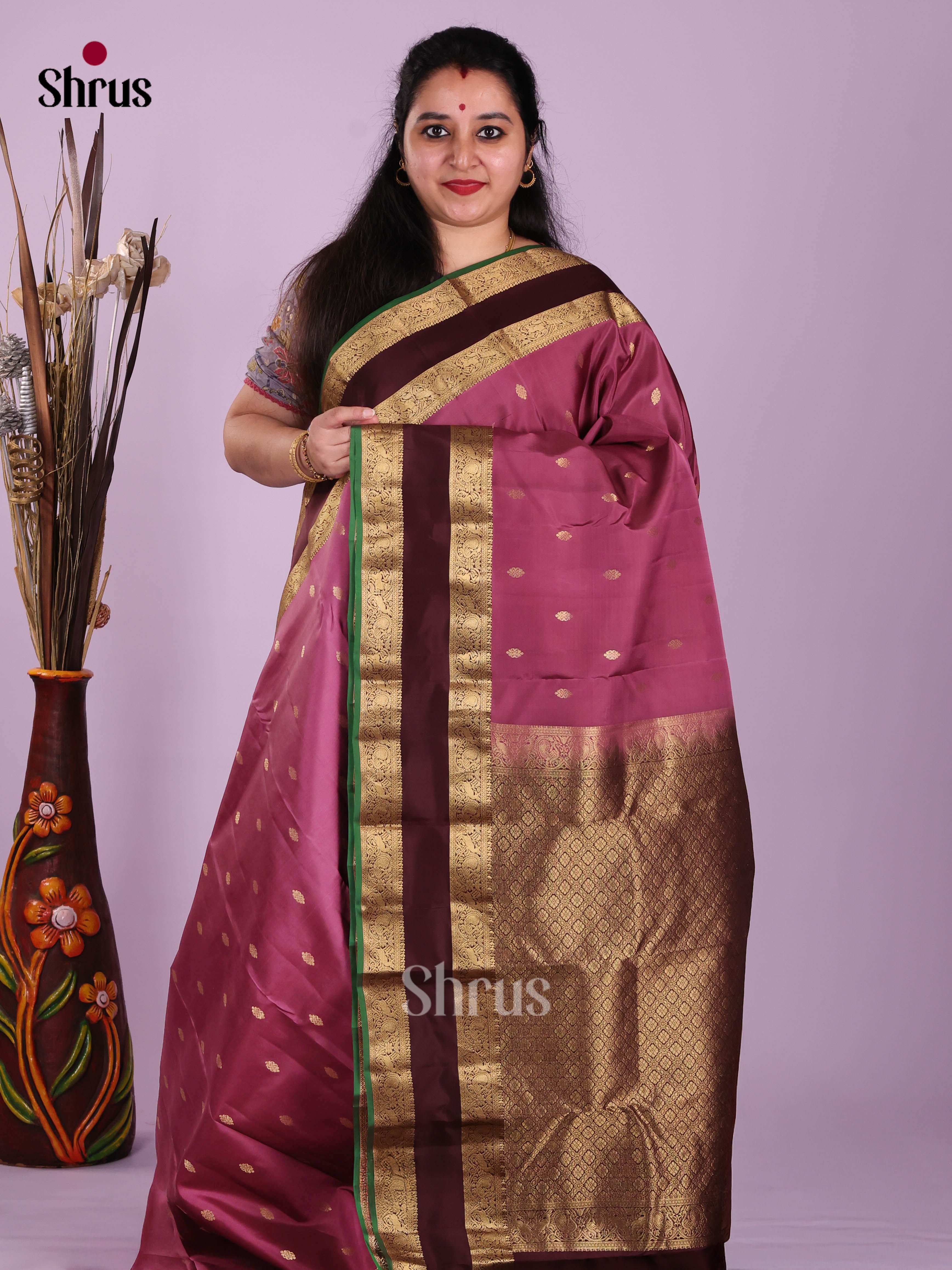 Purple & Maroon - Kanchipuram-halfpure Saree