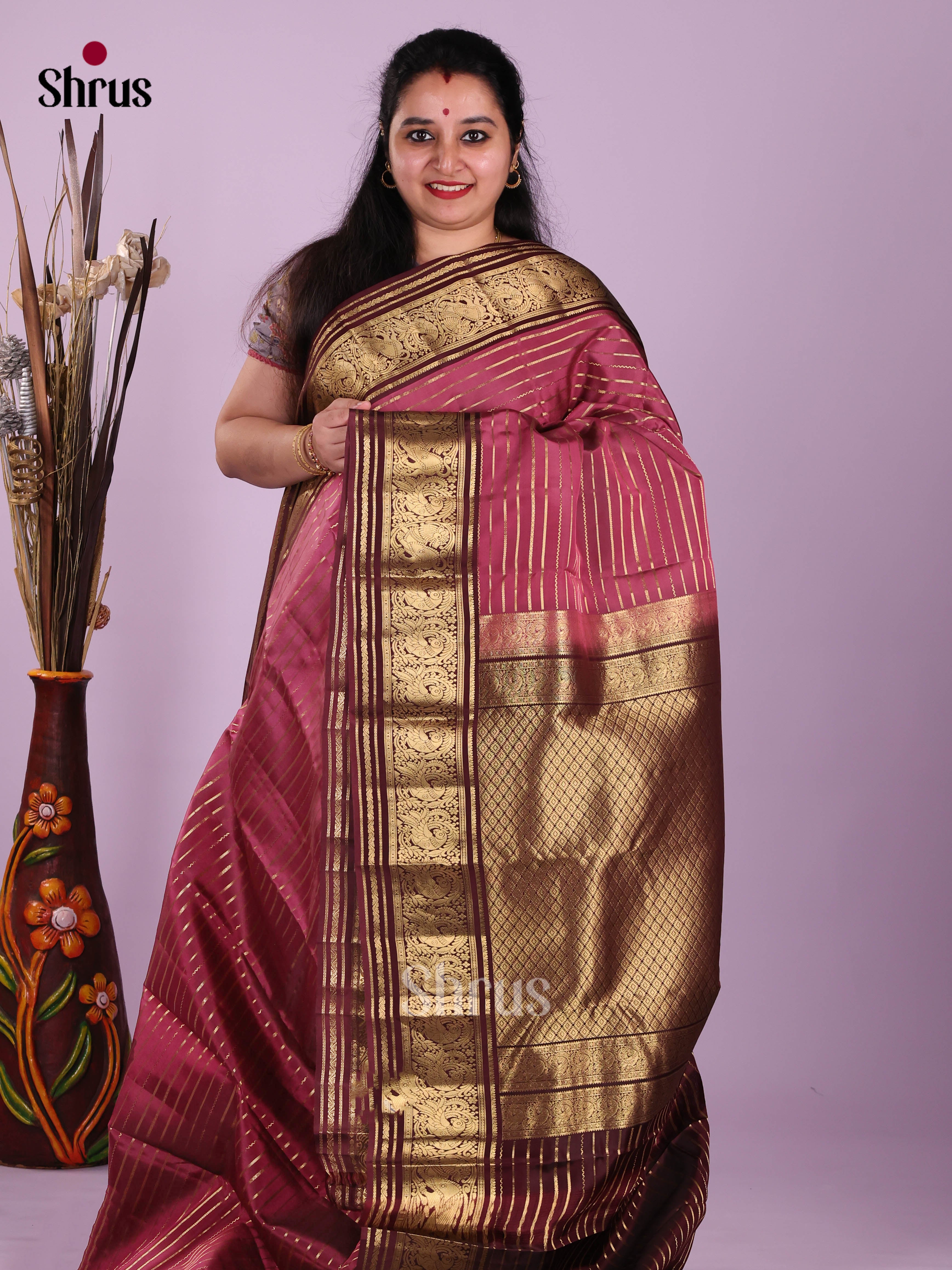 Onion Peel & Maroon - Kanchipuram-halfpure Saree