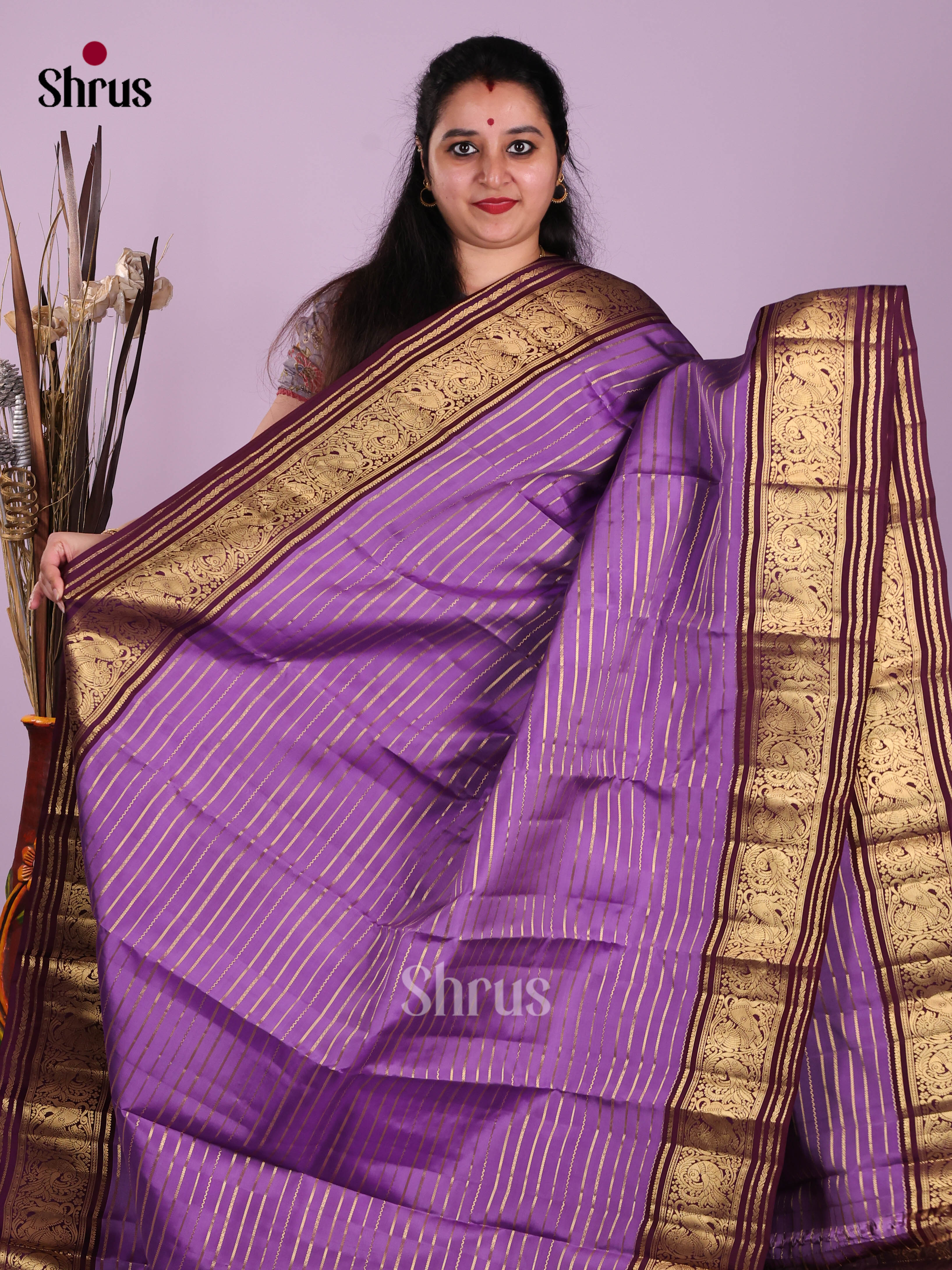 Lilac & Purple- Kanchipuram-halfpure Saree