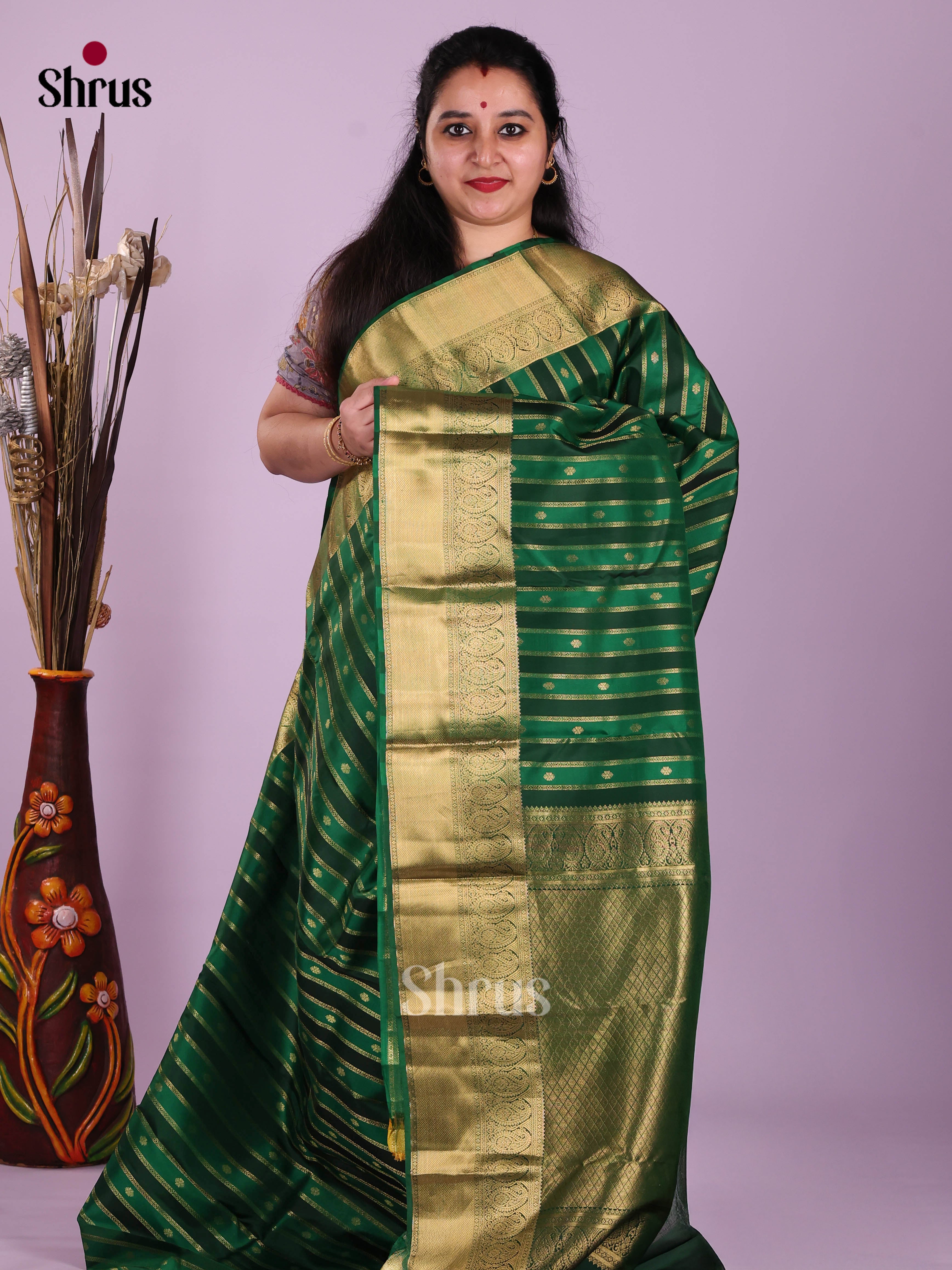 Green - Kanchipuram-halfpure Saree