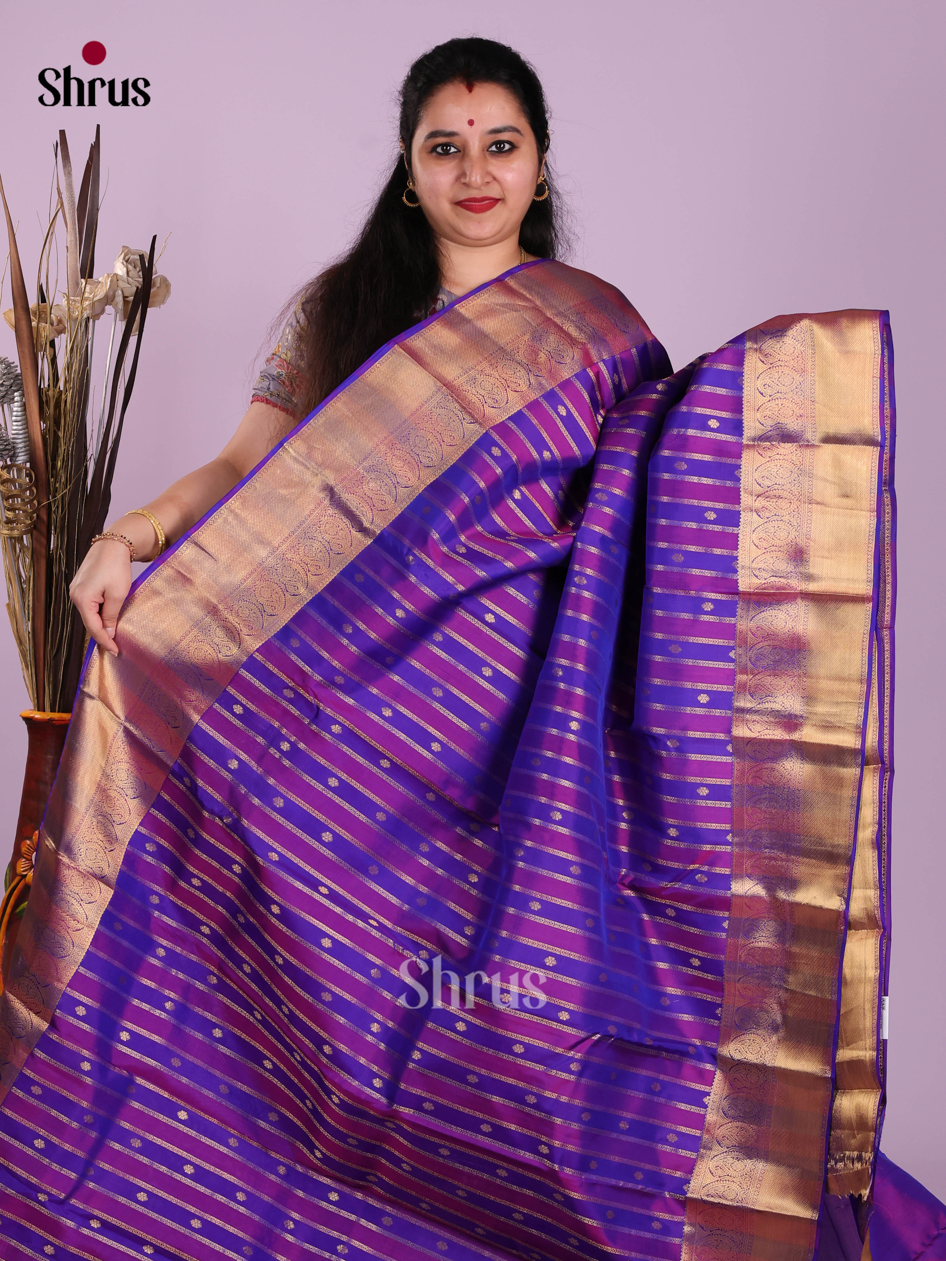 Purple & Blue- Kanchipuram-halfpure Saree
