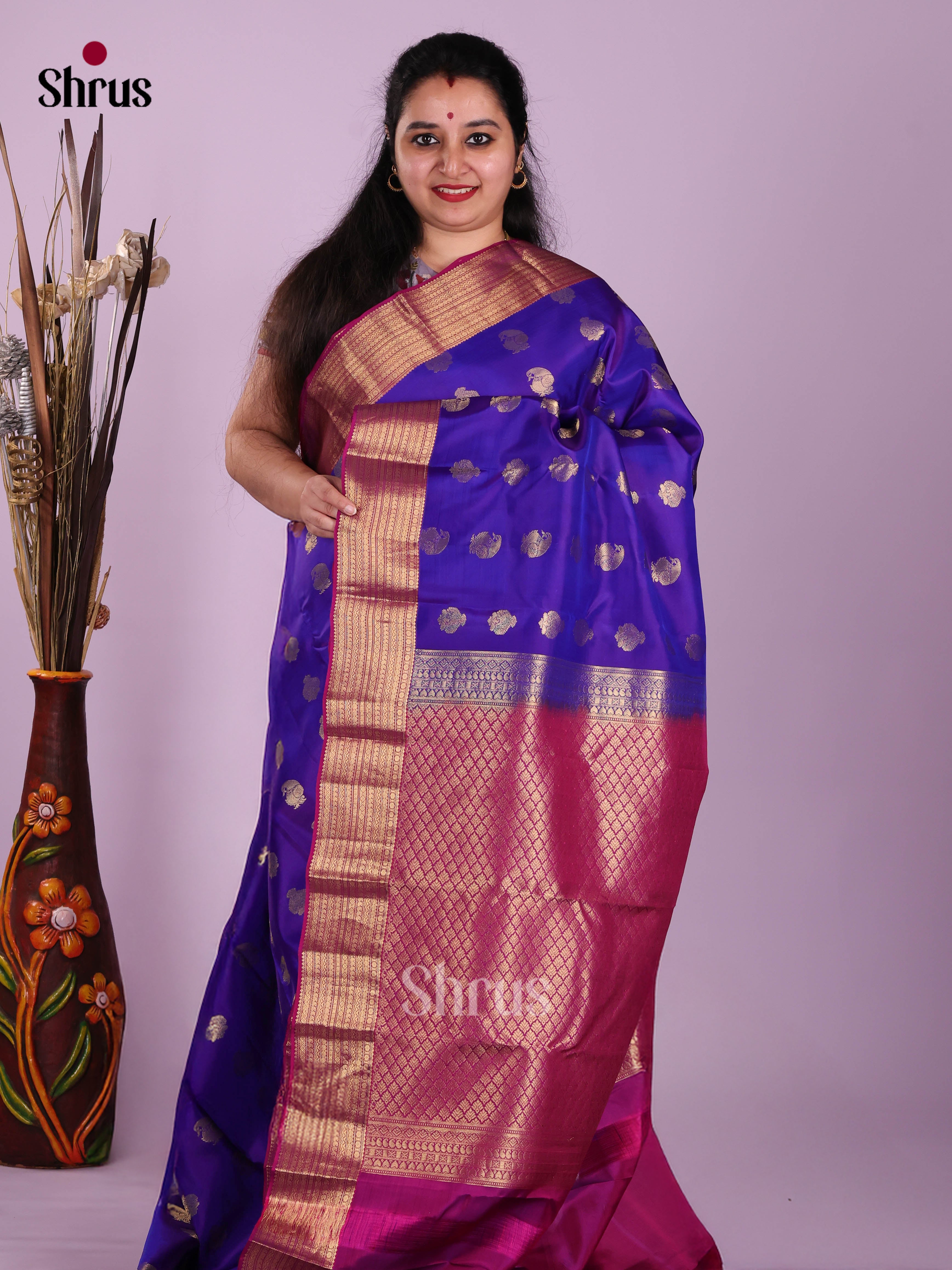 Blue & Purple - Kanchipuram-halfpure Saree