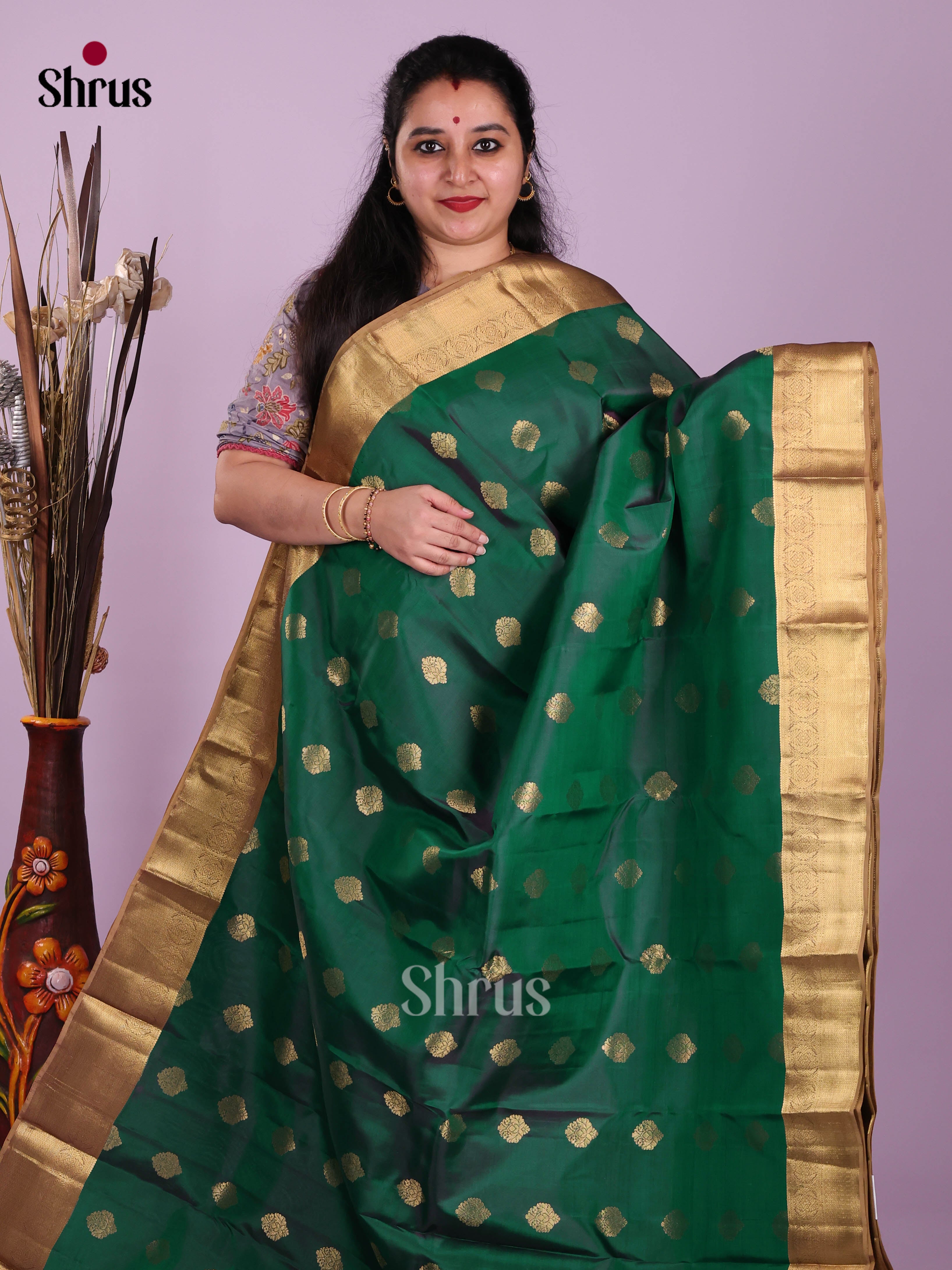 Green & Grey - Kanchipuram-halfpure Saree