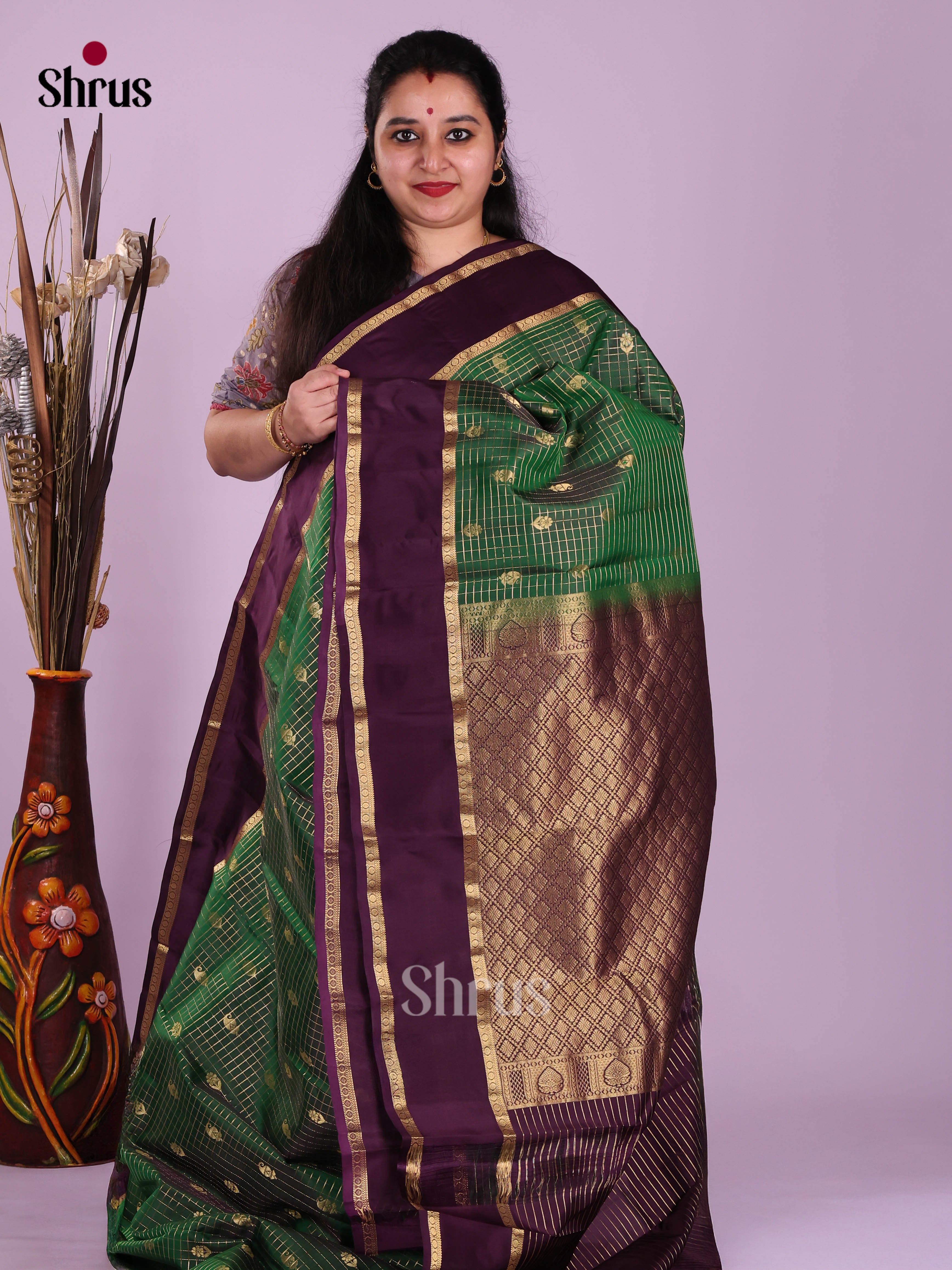 Green & Violet- Kanchipuram-halfpure Saree