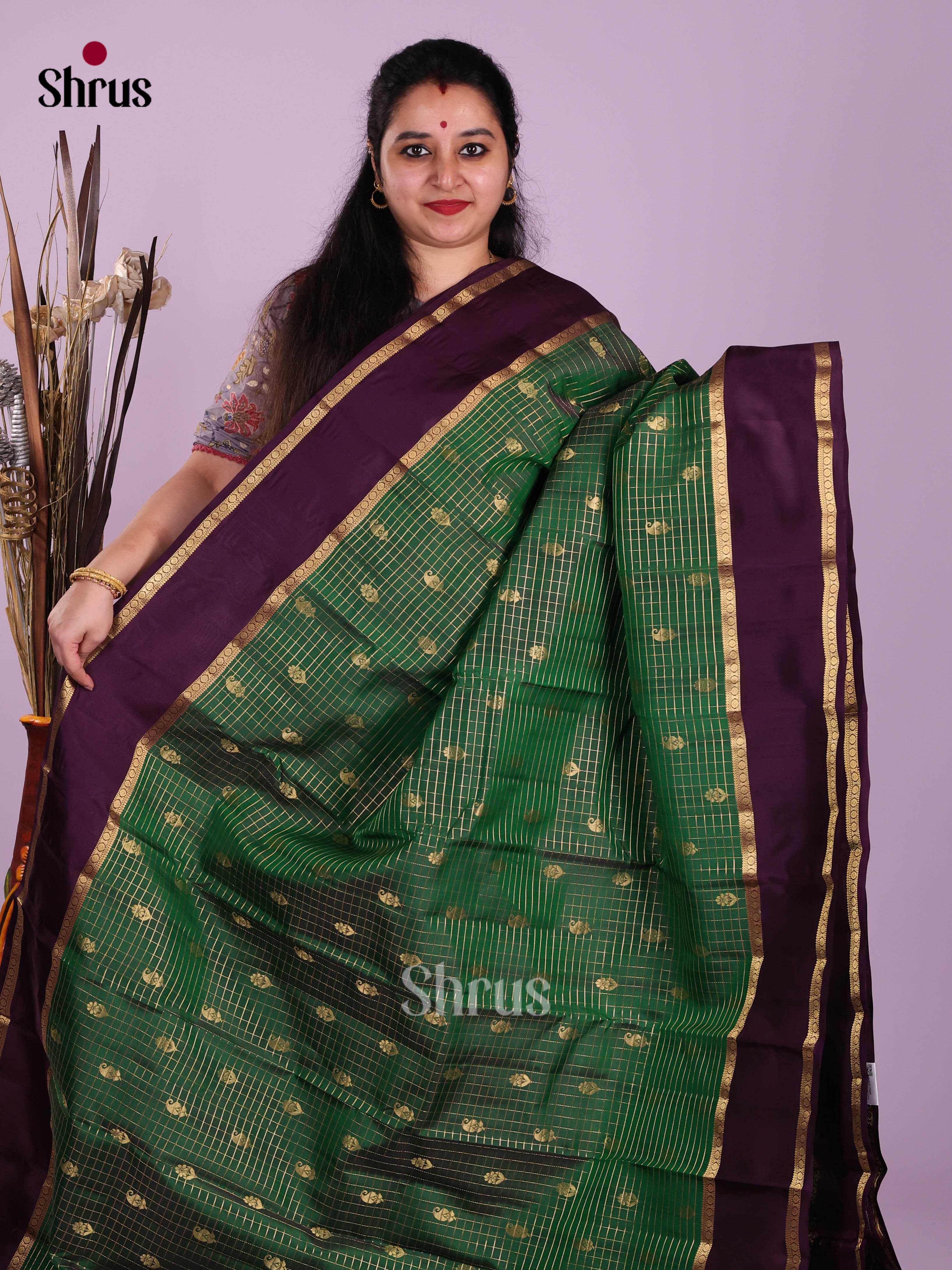 Green & Violet- Kanchipuram-halfpure Saree