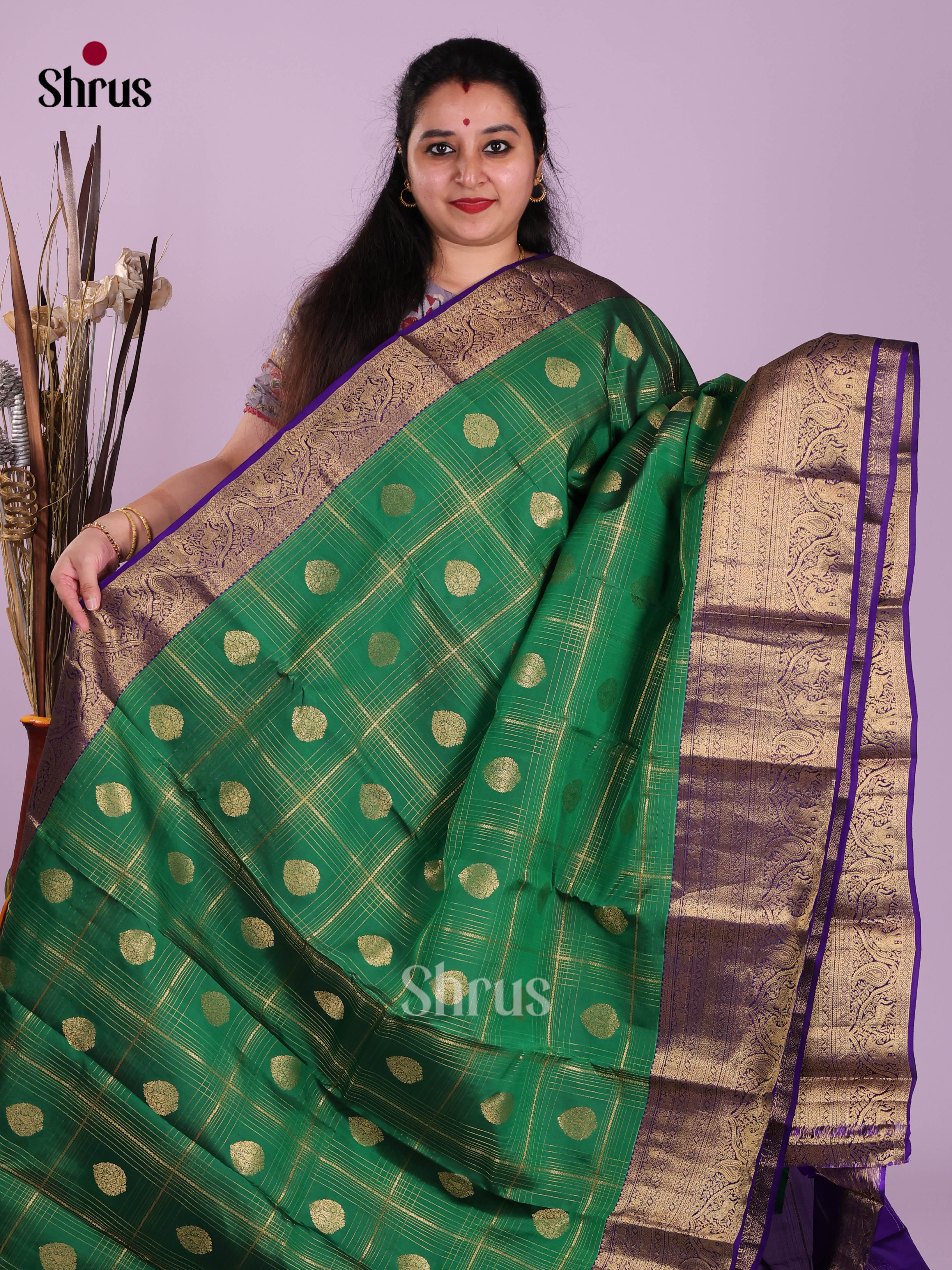 Green & Blue - Kanchipuram-halfpure Saree