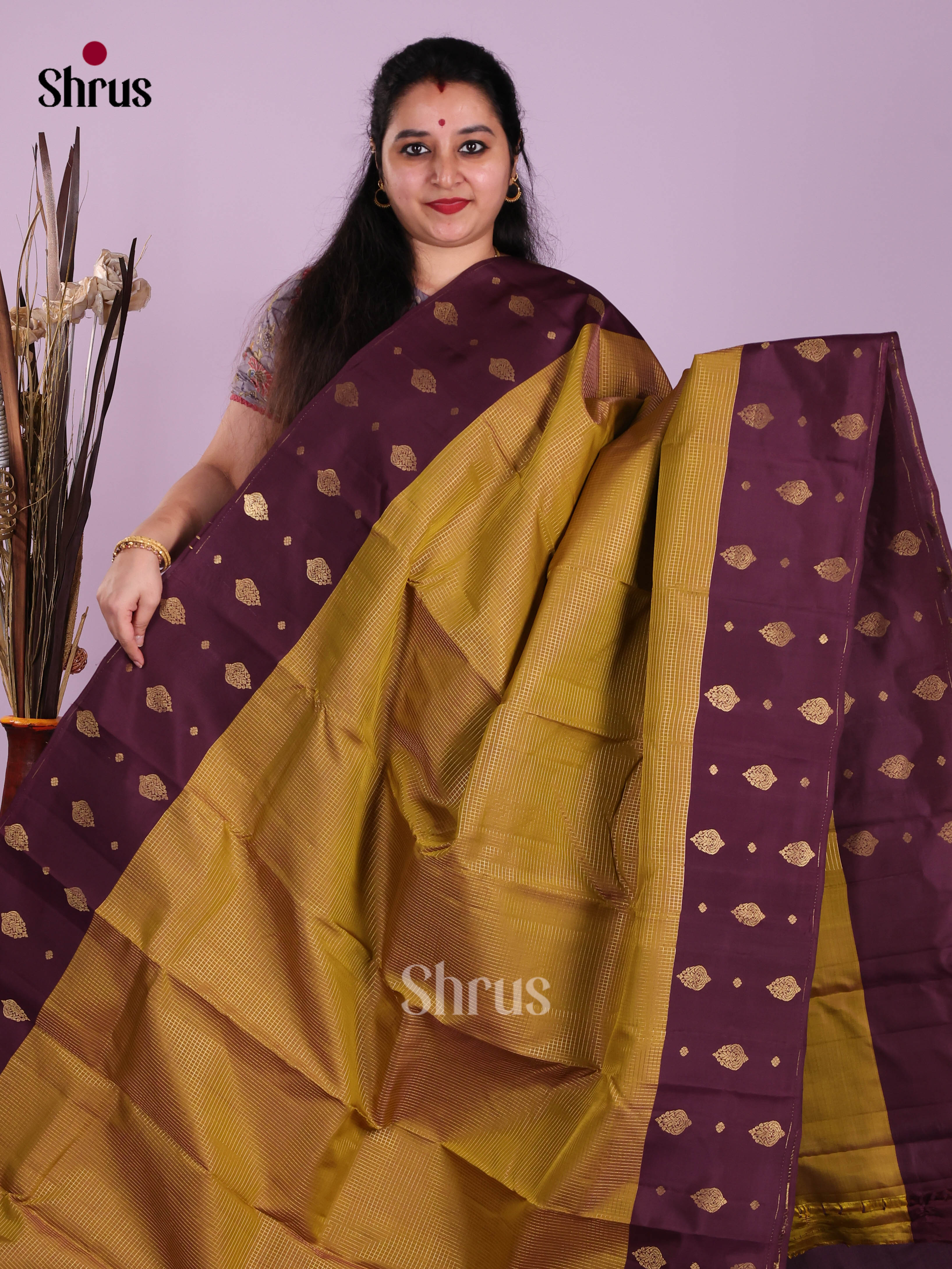 Mehandi Green & Purple- Kanchipuram-halfpure Saree