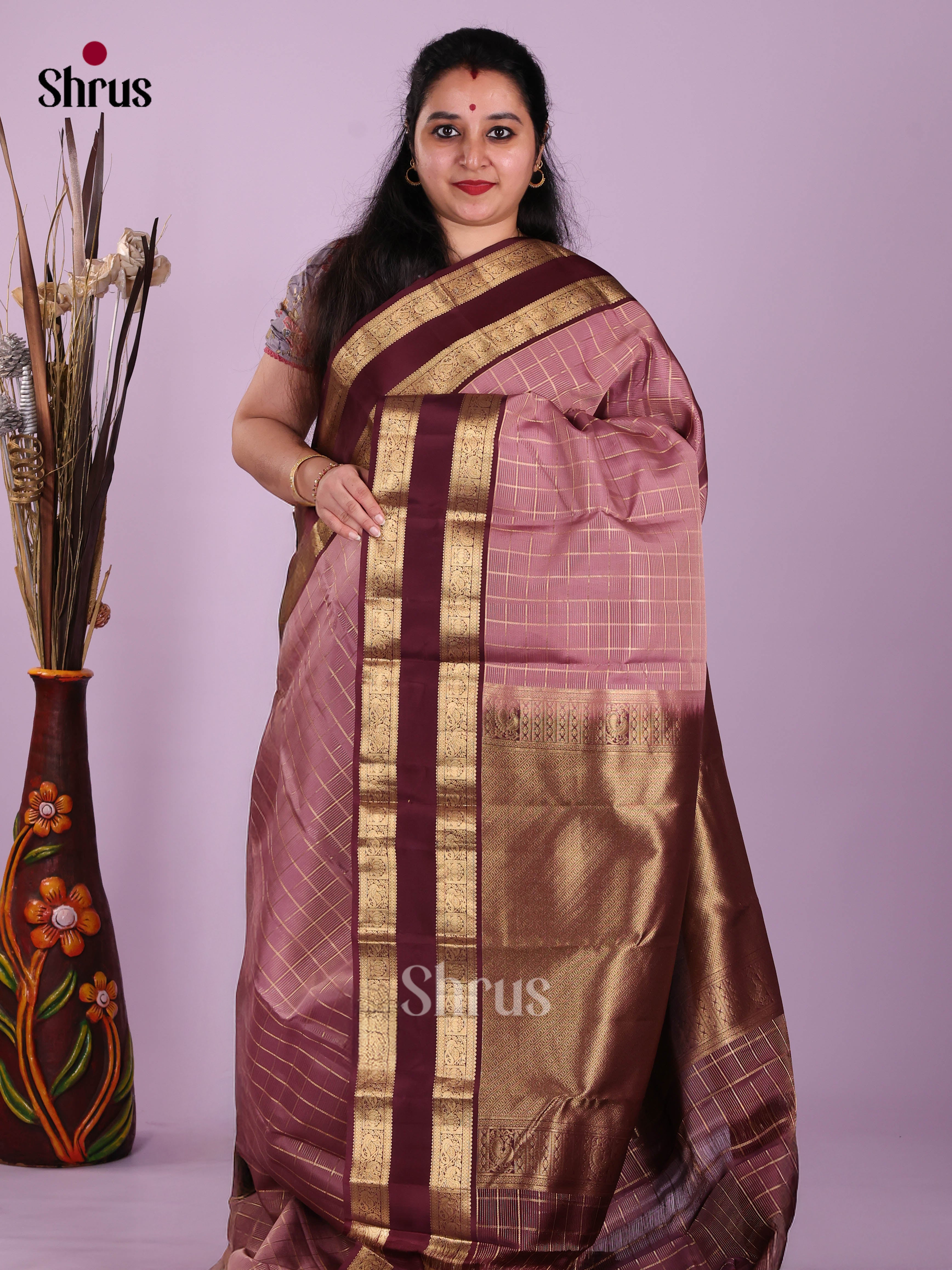 Mauve & Maroon- Kanchipuram-halfpure Saree