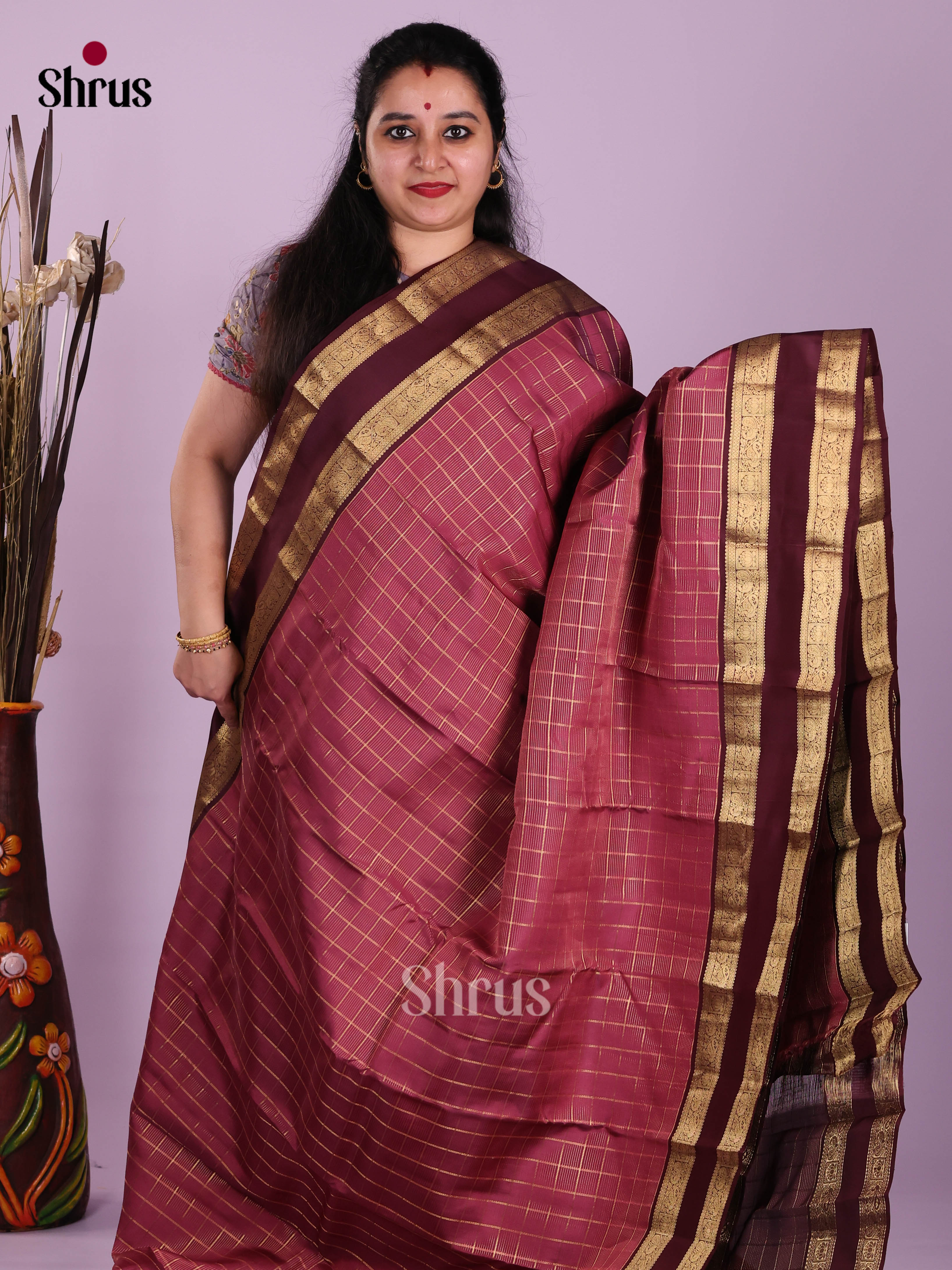 Onion Peel &  Maroon - Kanchipuram-halfpure Saree
