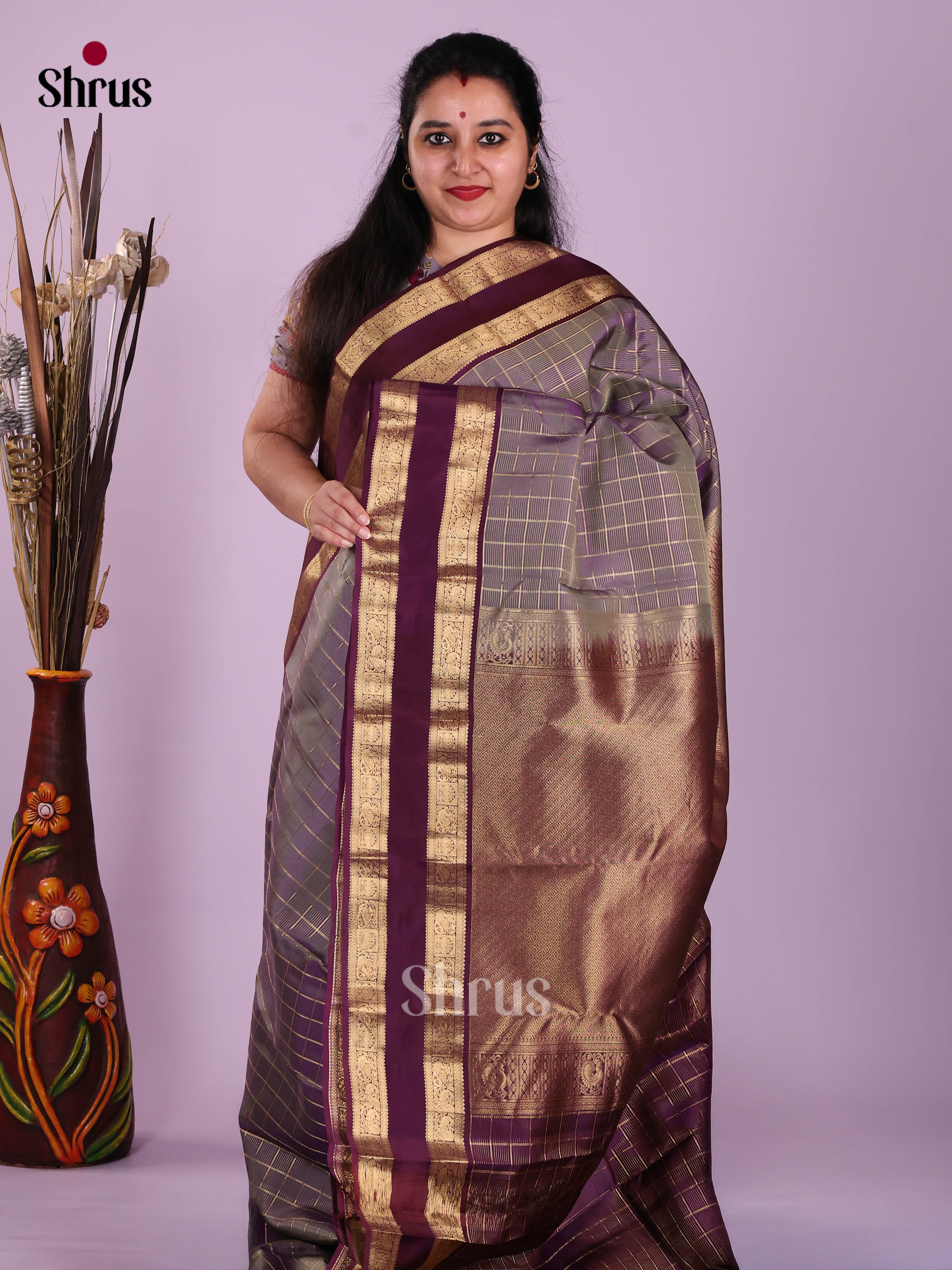 Purple & Violet- Kanchipuram-halfpure Saree