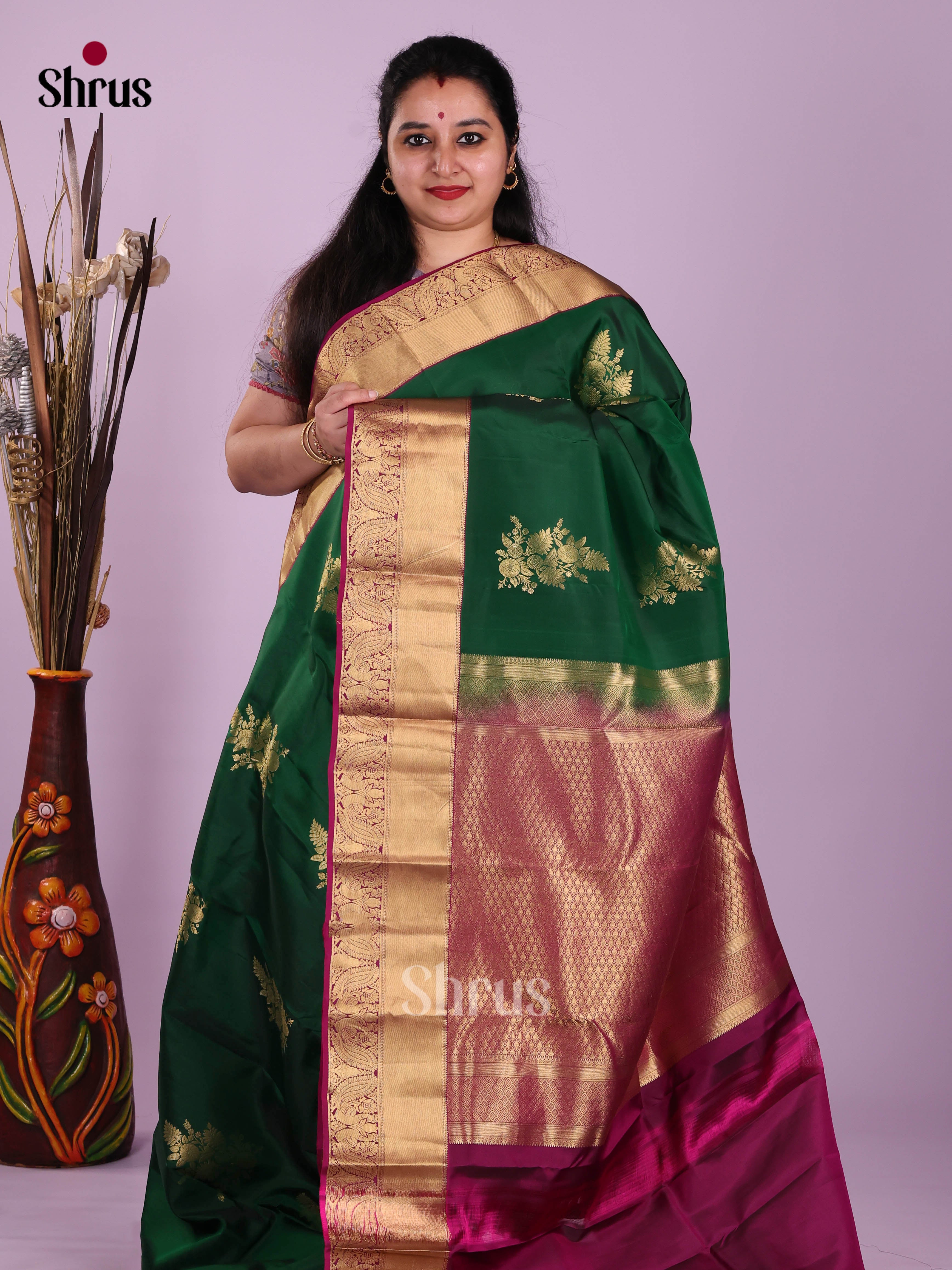 Green & Purple- Kanchipuram-halfpure Saree