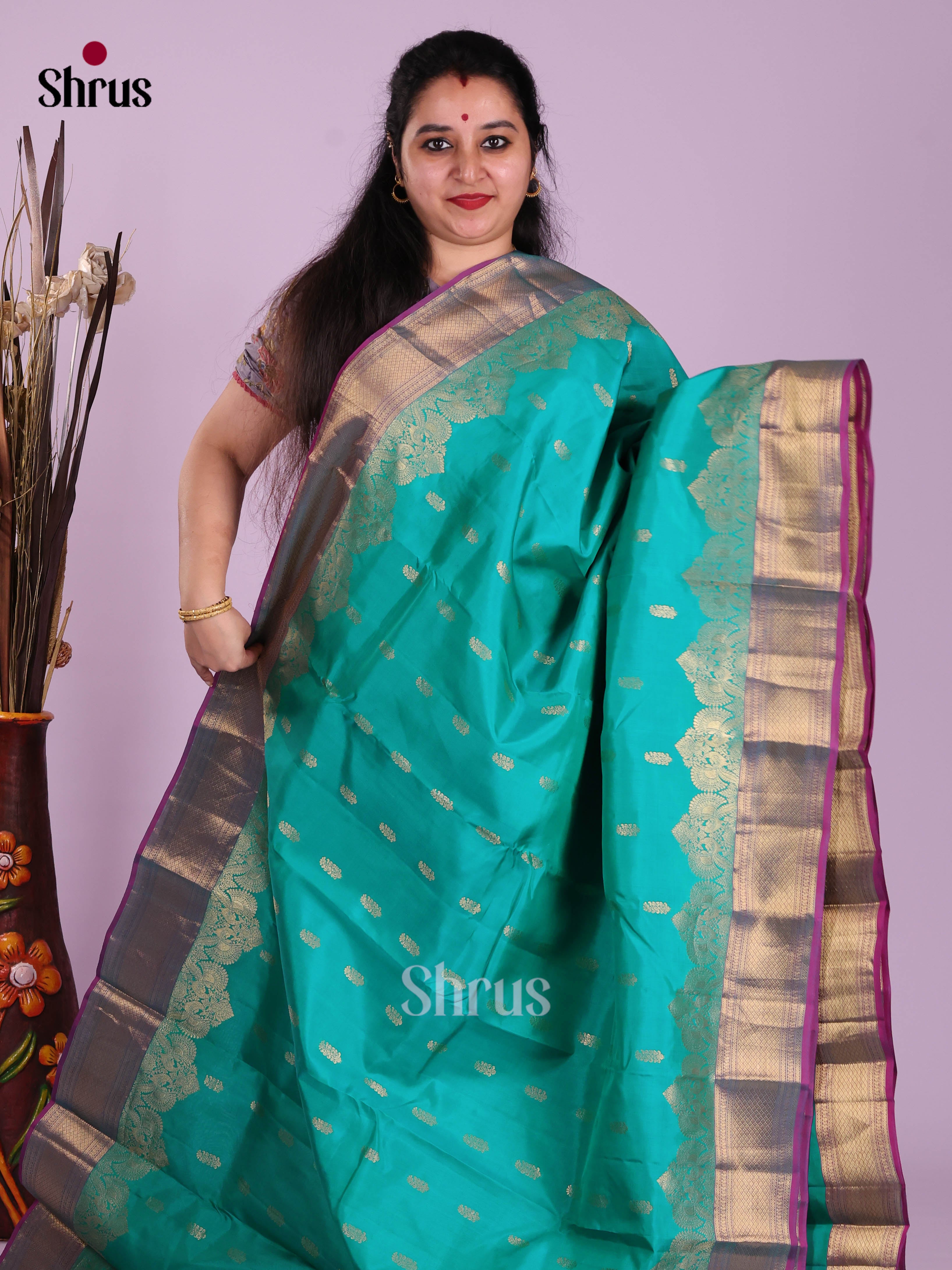 Green & Purple - Kanchipuram-halfpure Saree