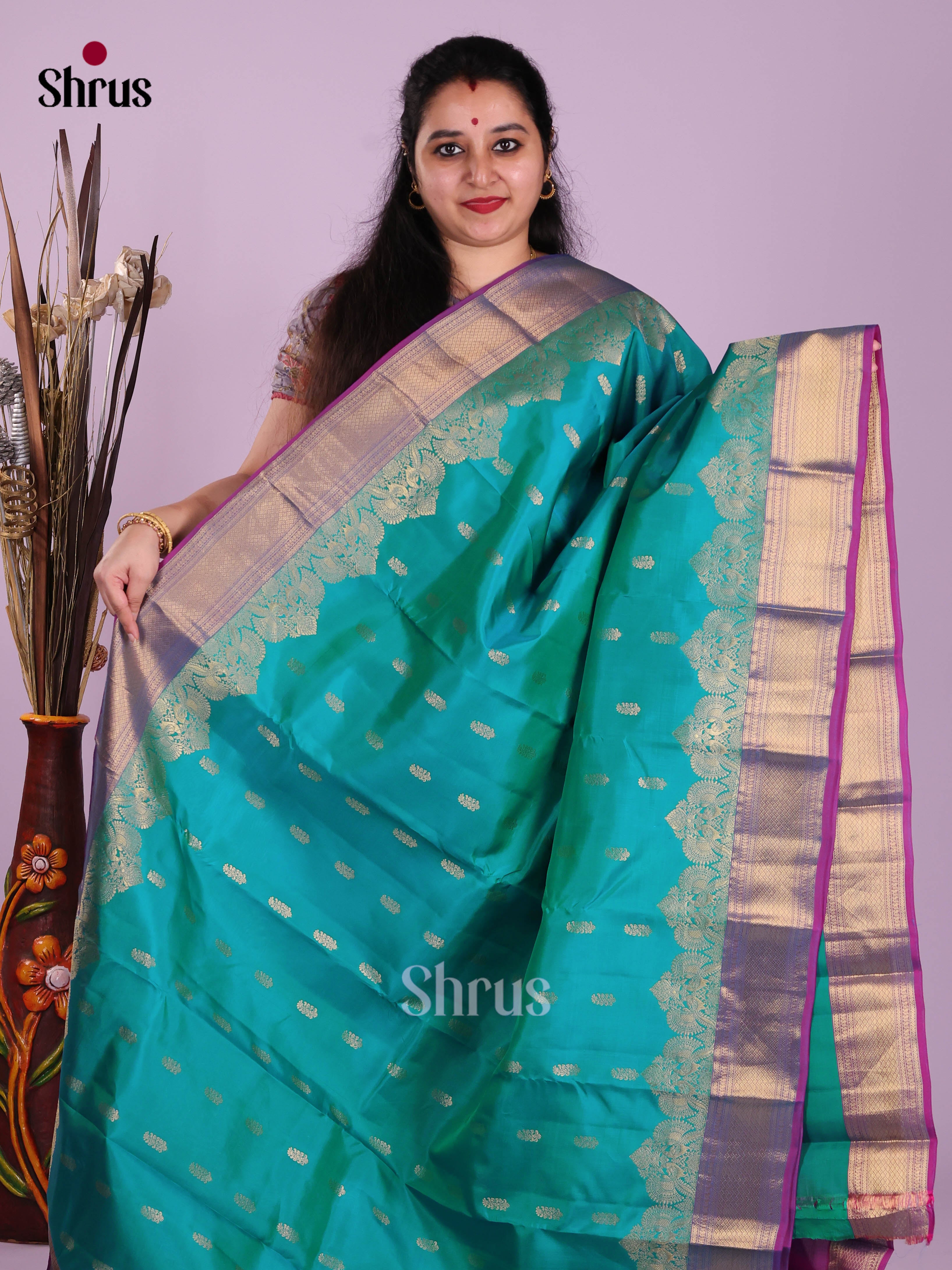Green & Purple - Kanchipuram-halfpure Saree