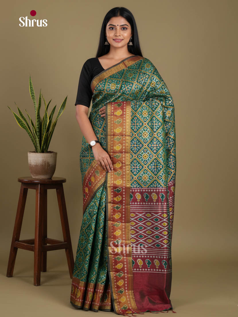 Green & Maroon- Semi Patola Saree