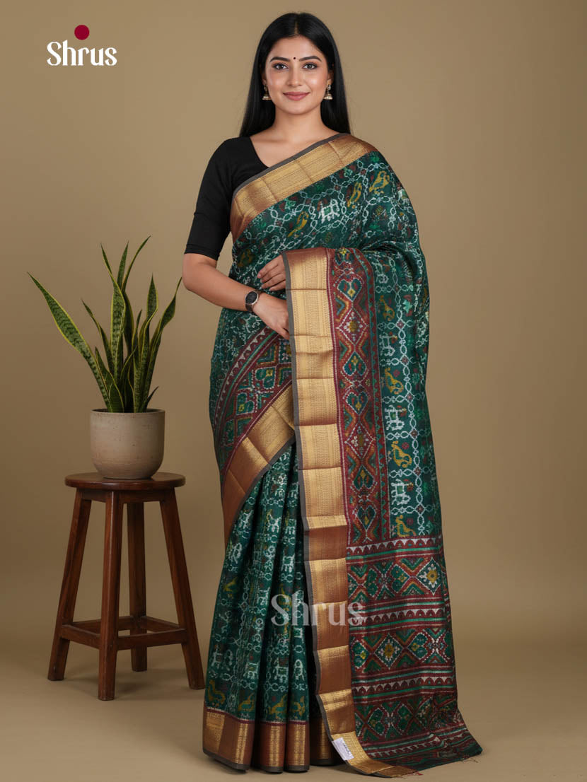Green & Maroon- Semi Patola Saree