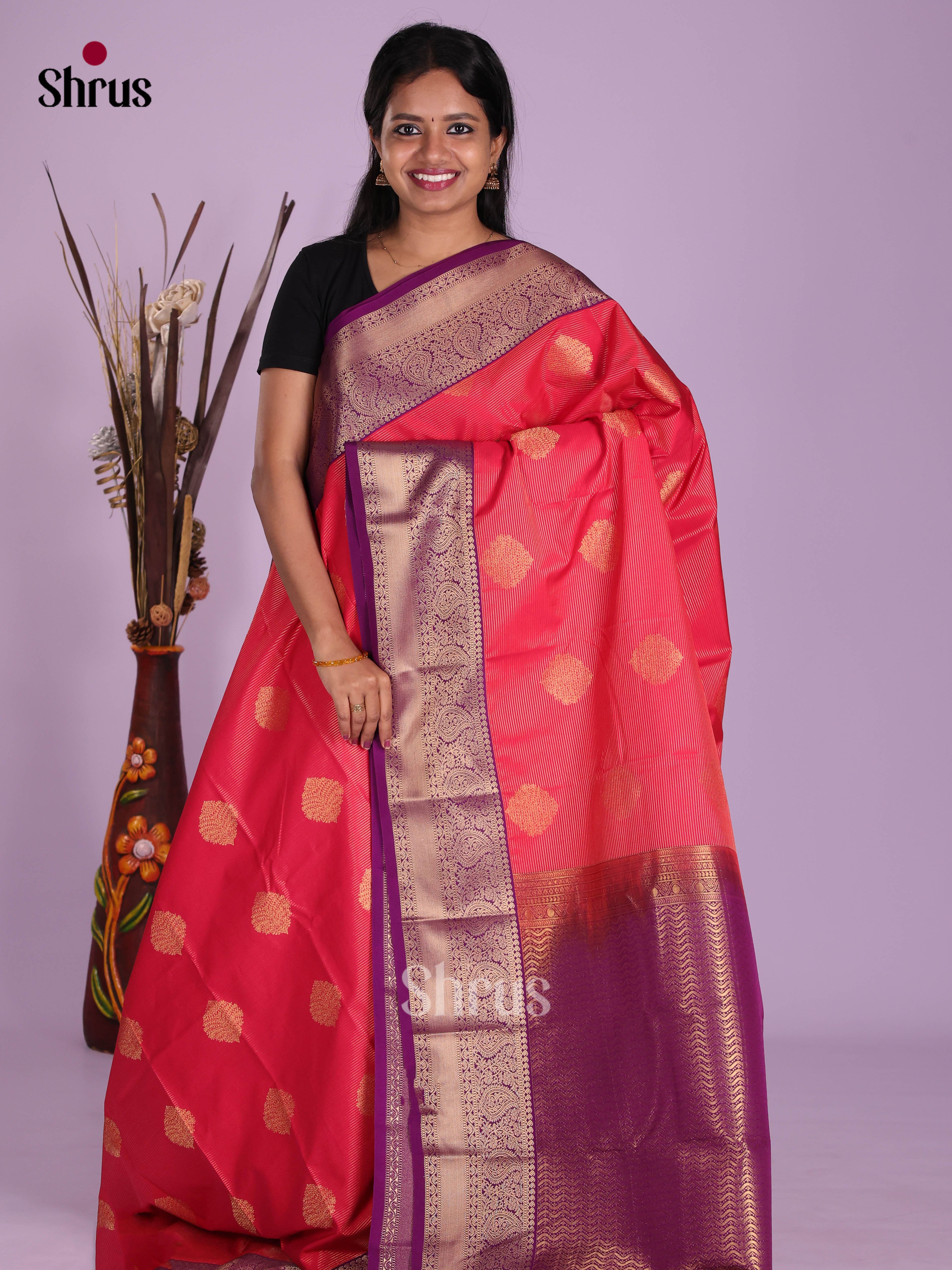 Pink & Purple- Semi Kanchipuram Saree