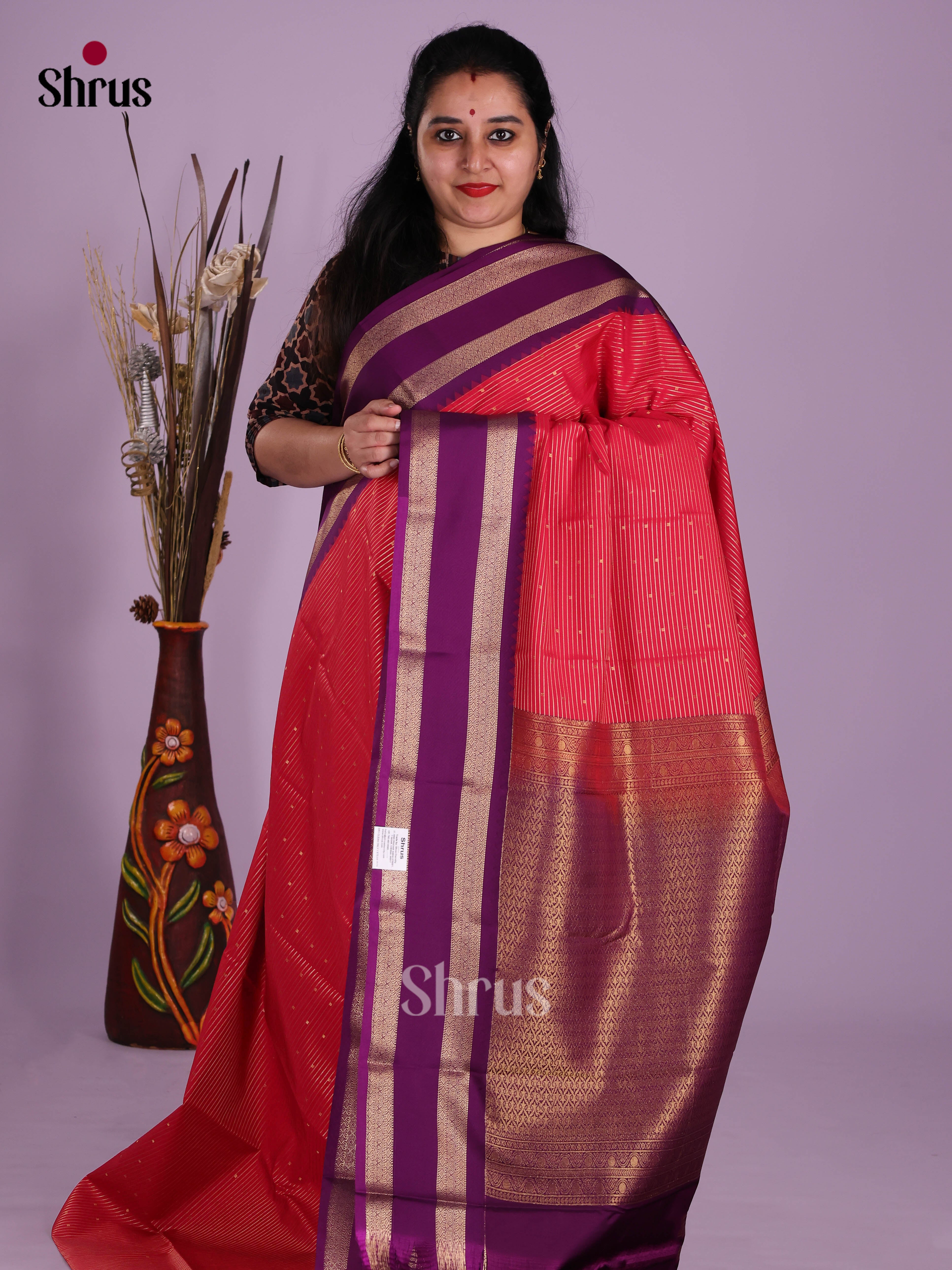 Red & Violet - Semi Kanchipuram Saree