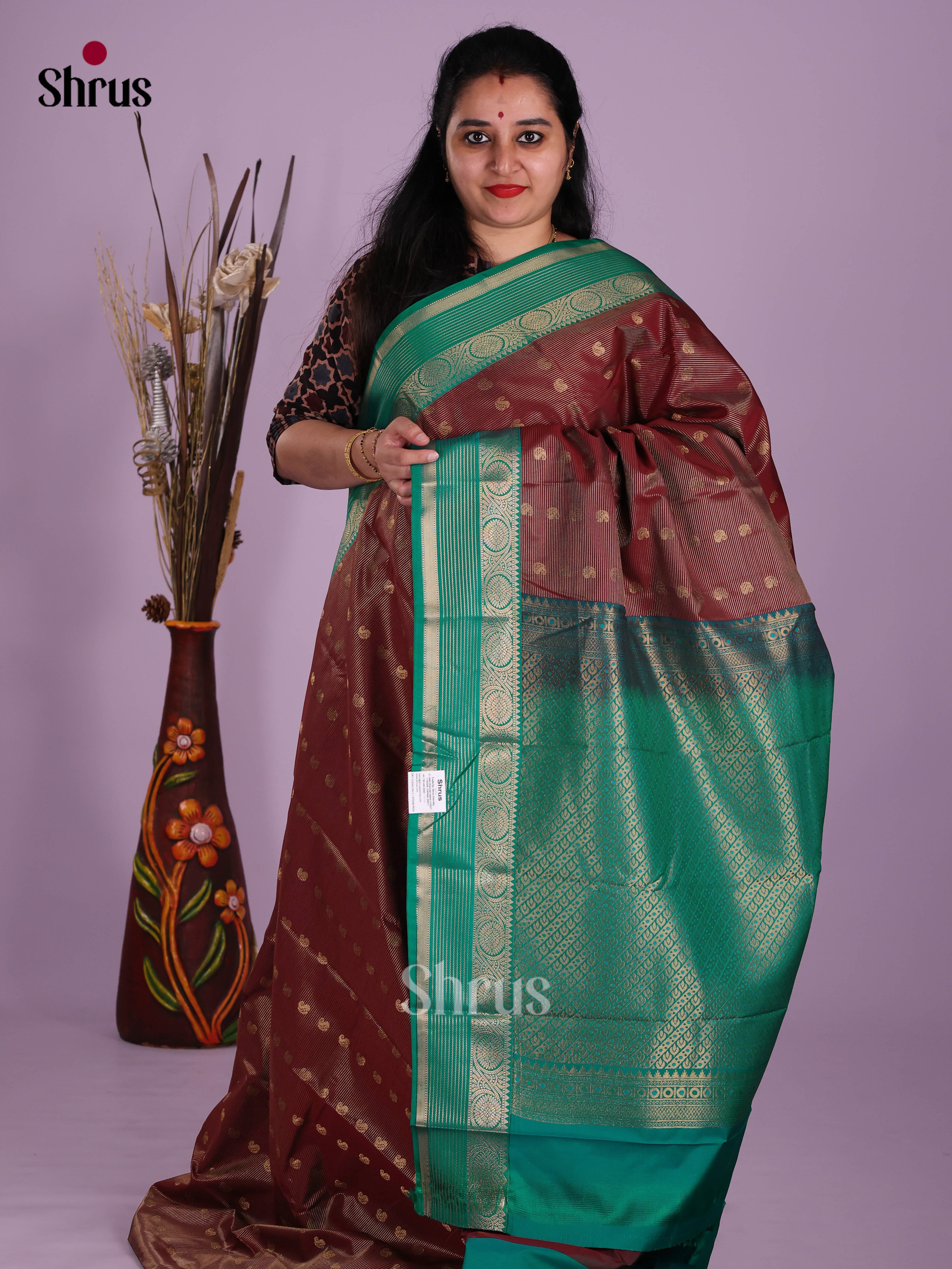 Brown & Green- Semi Kanchipuram Saree