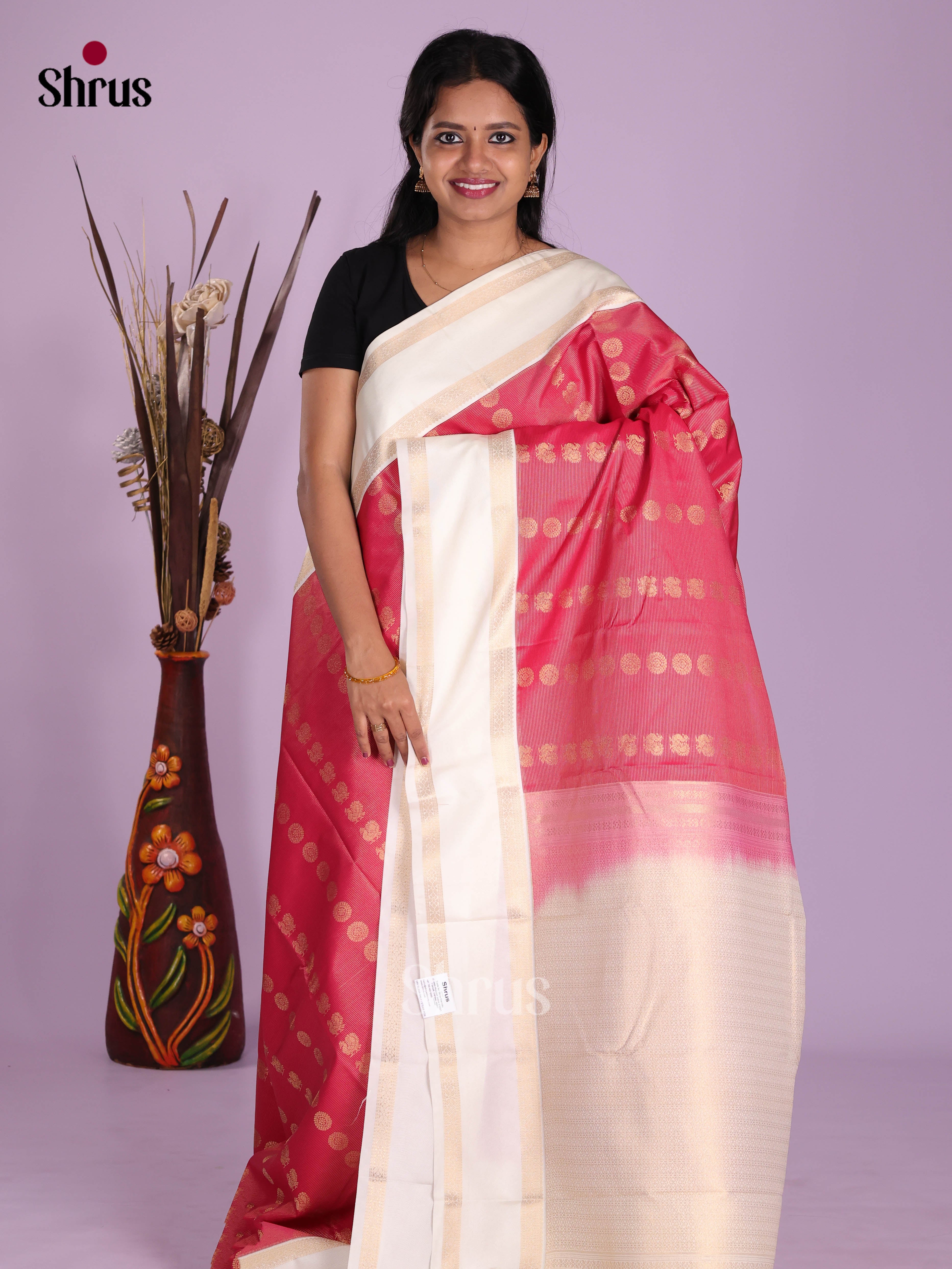 Pink  & Cream - Semi Kanchipuram Saree