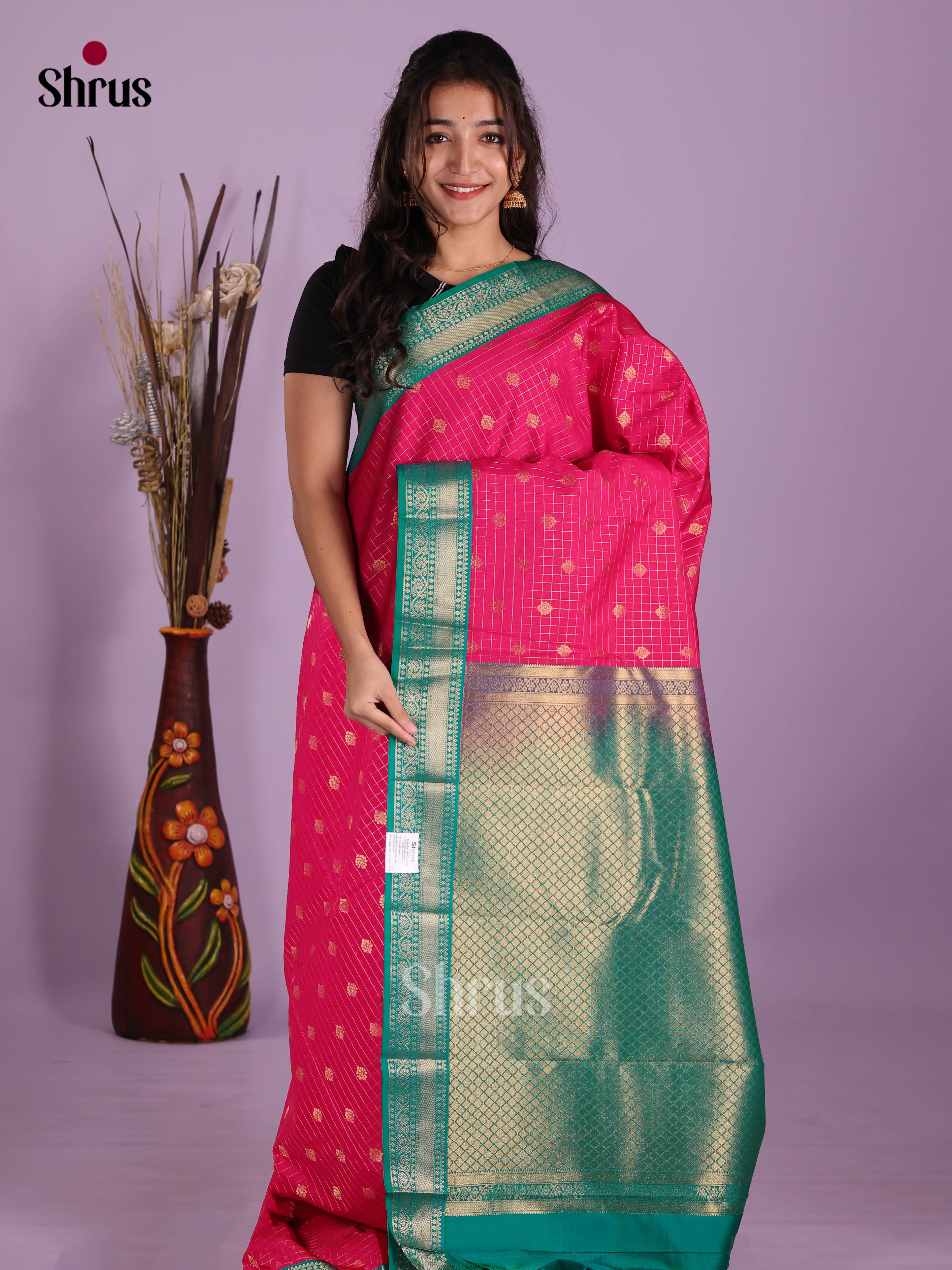Pink & Green - Semi Kanchipuram Saree