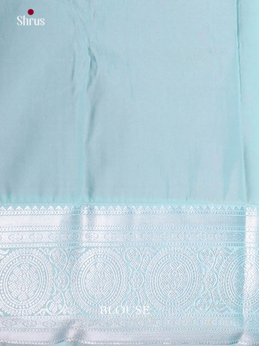 Pink & Light Blue - Semi Kanchipuram Saree - Shop on Shrus.com
