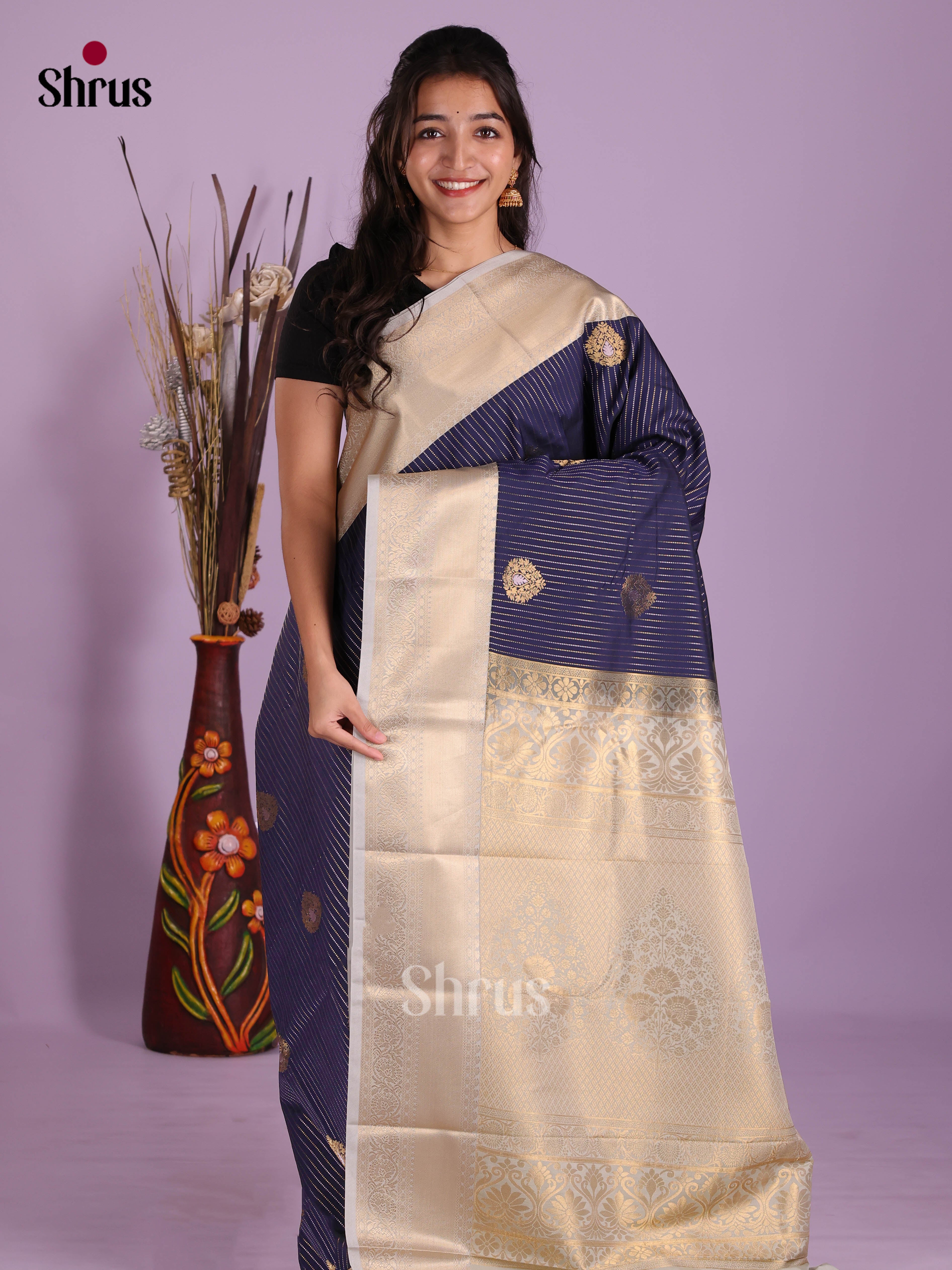 Blue & Grey - Semi Kanchipuram Saree