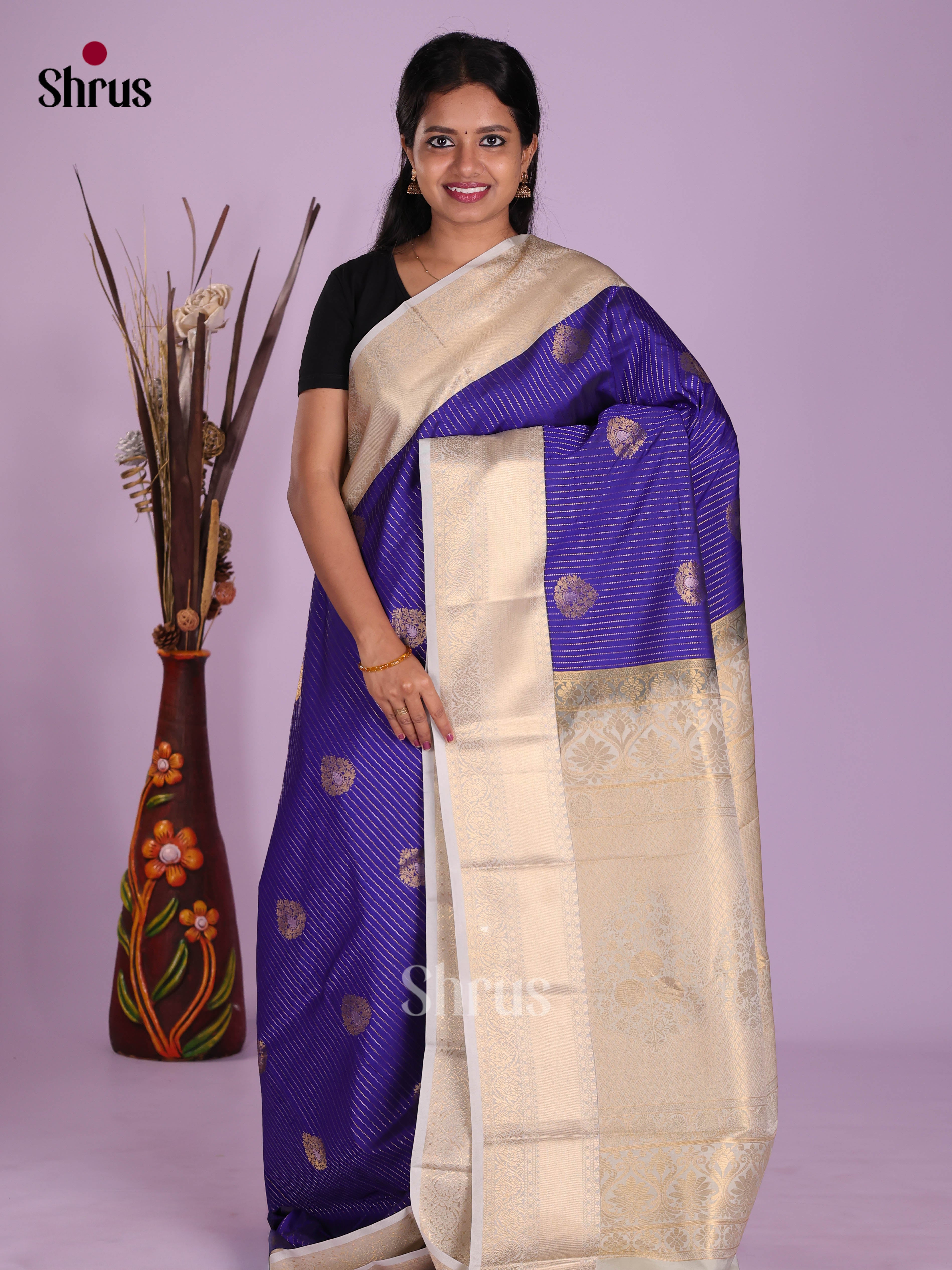 Blue  & Grey - Semi Kanchipuram Saree