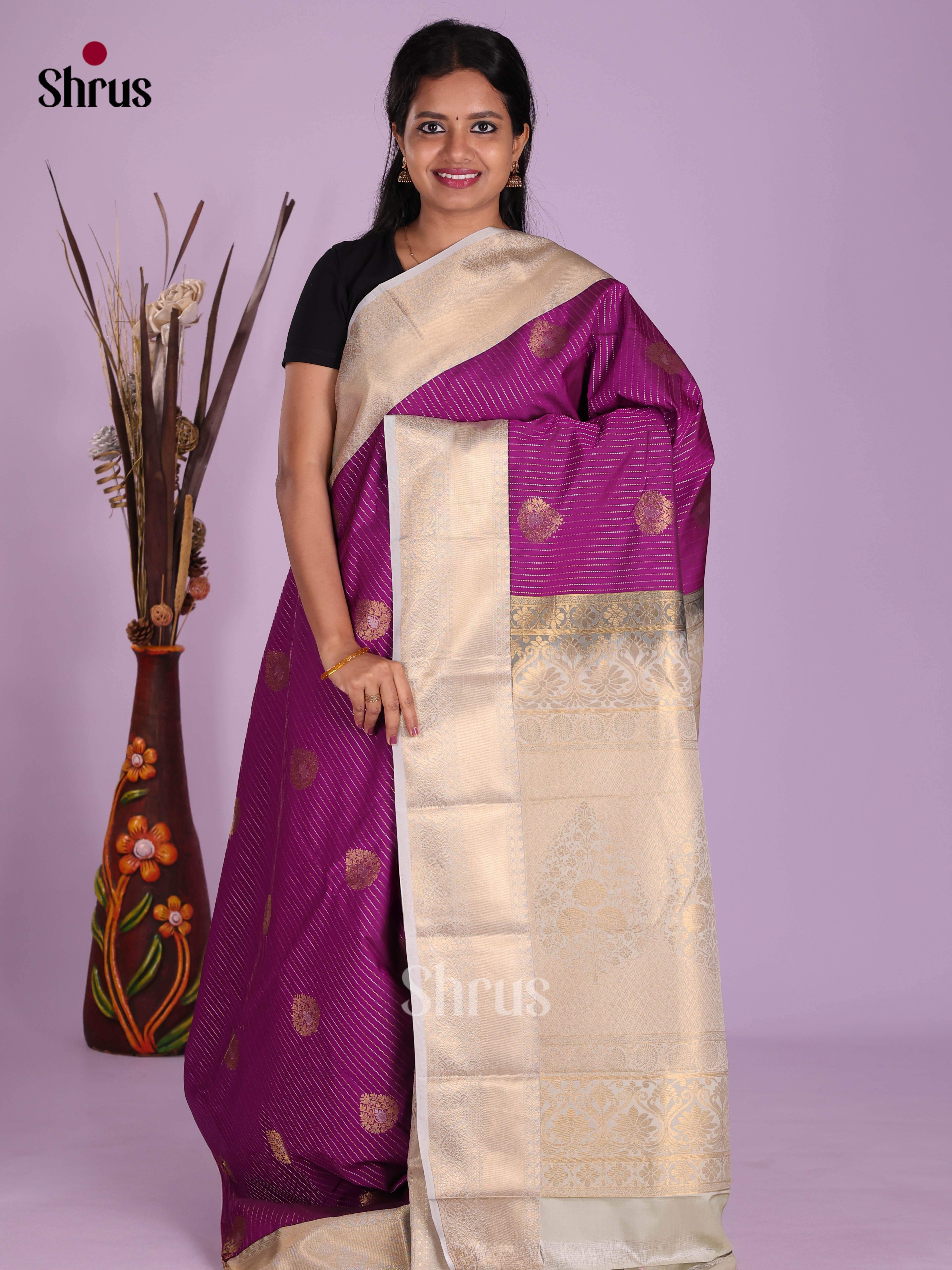 Purple & Grey - Semi Kanchipuram Saree