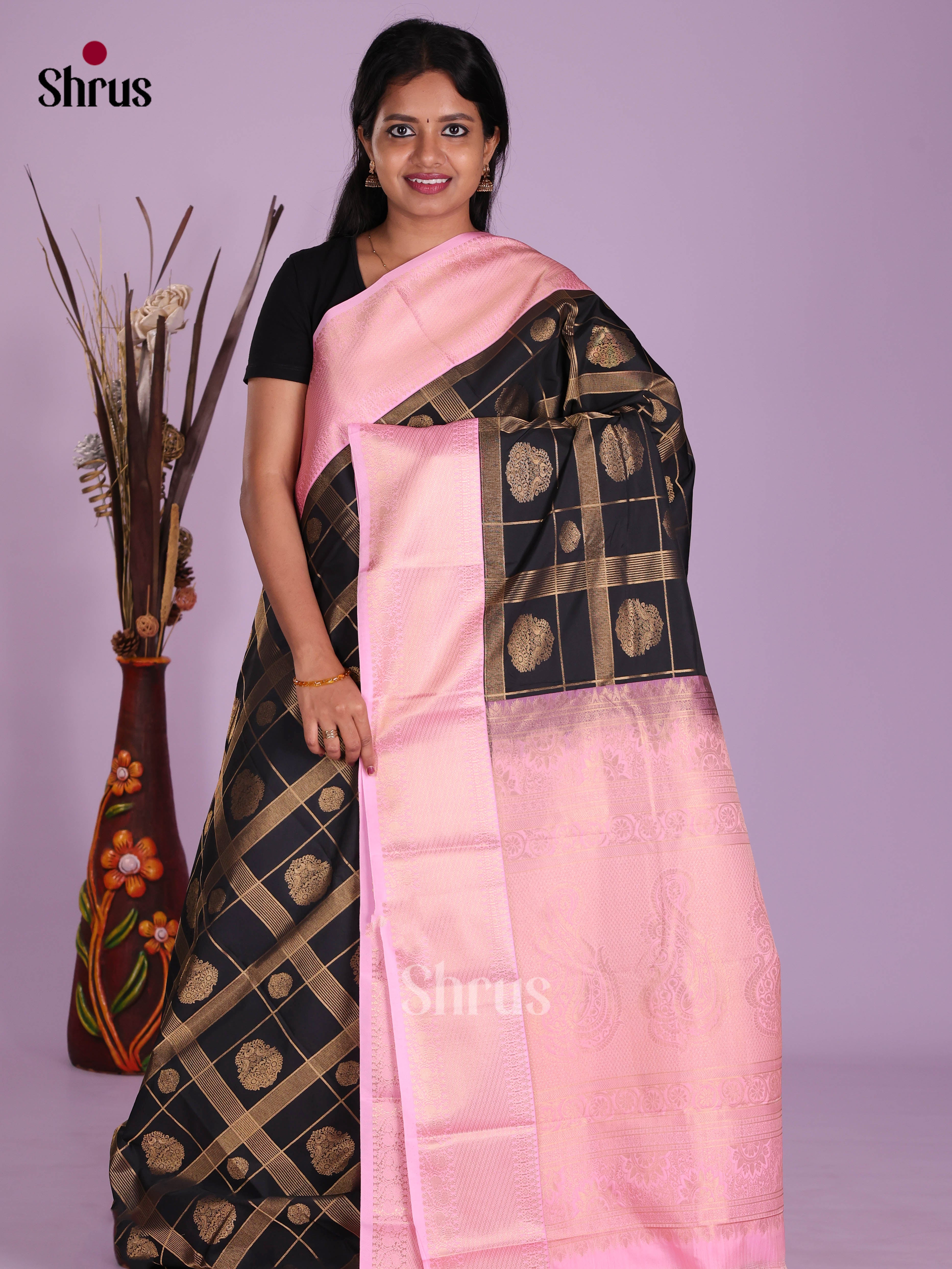 Black & Purple - Semi Kanchipuram Saree